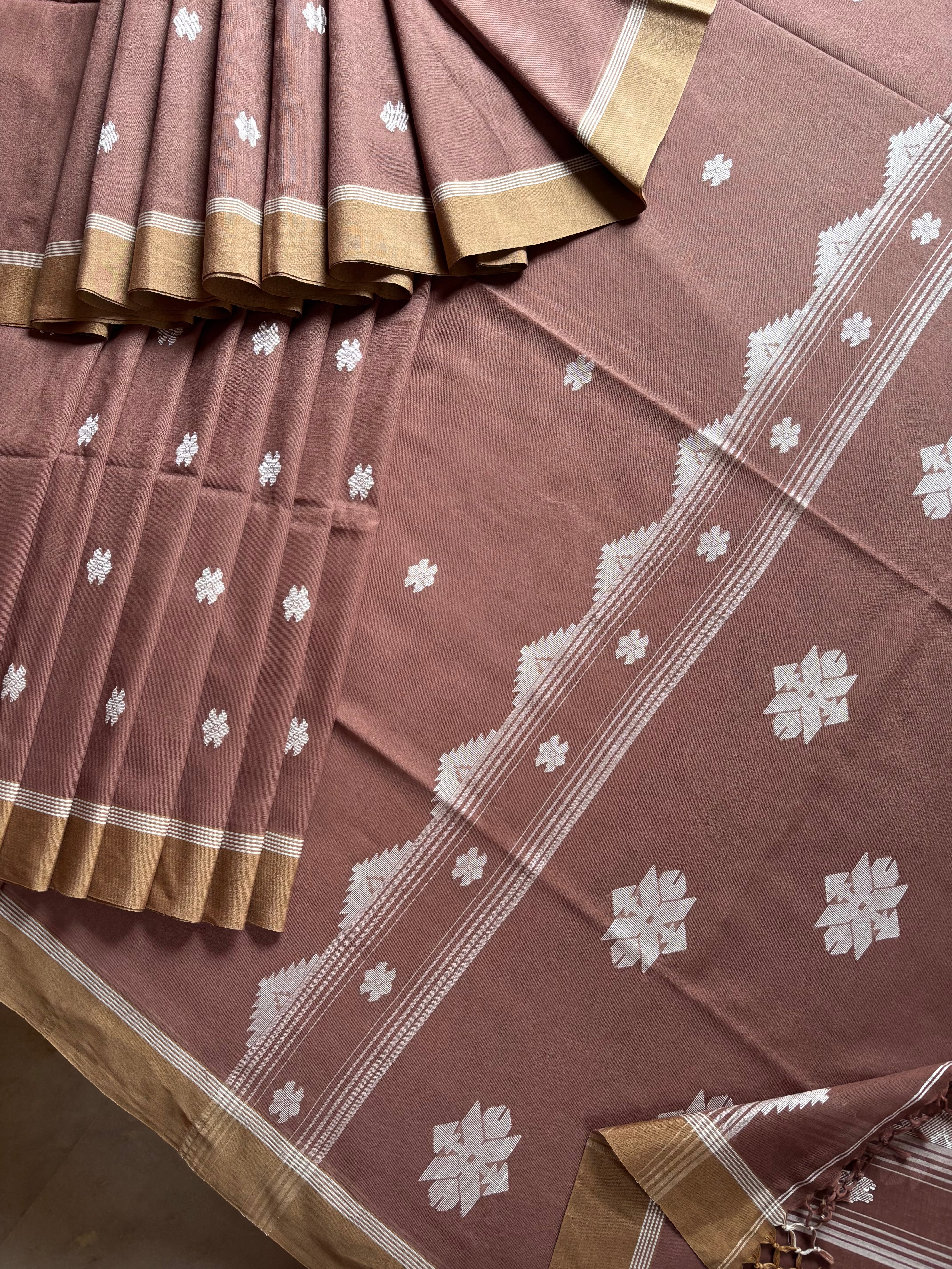 Handwoven Light Brown Colour Cotton Jamdani Saree