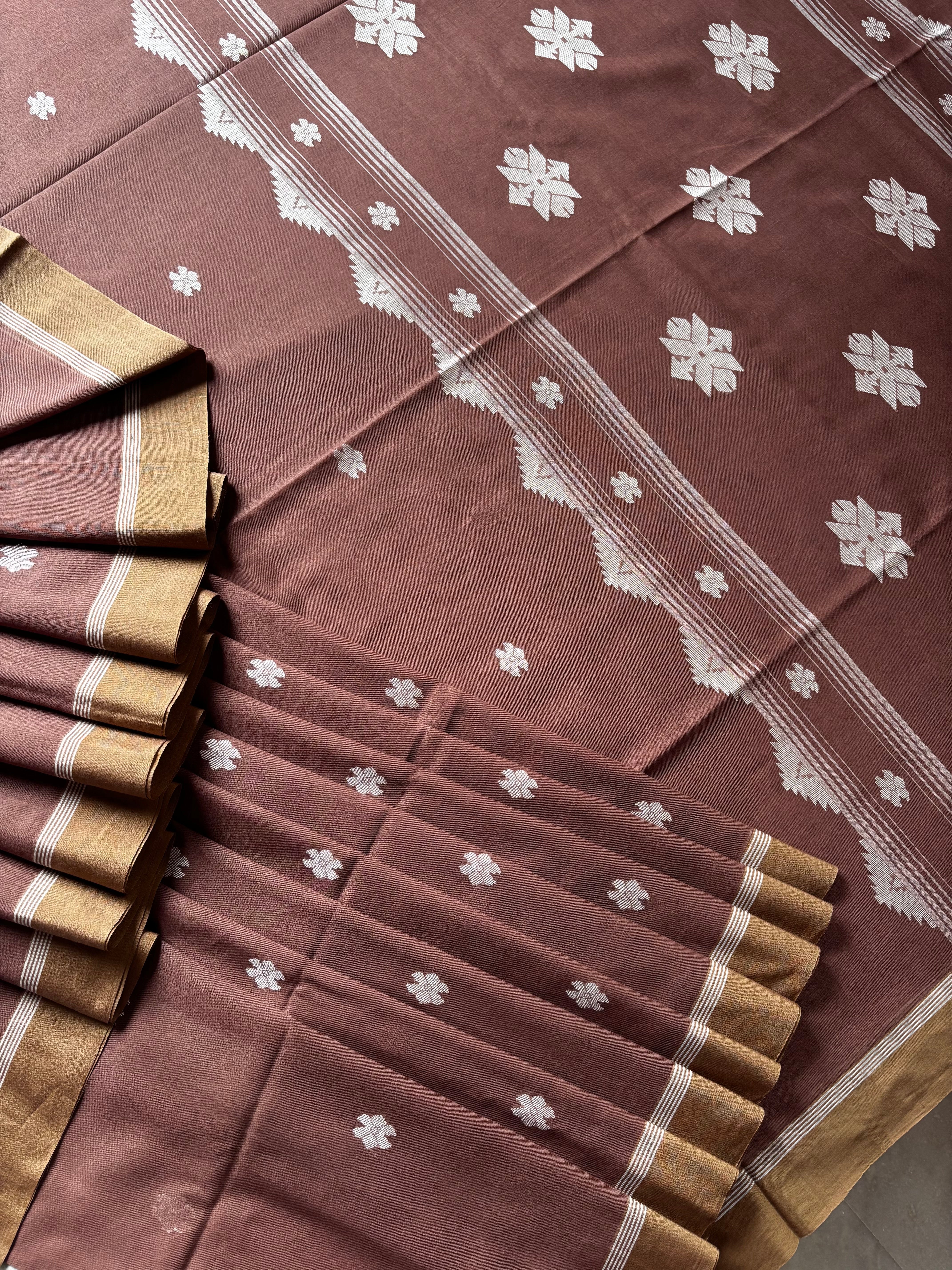 Handwoven Light Brown Colour Cotton Jamdani Saree