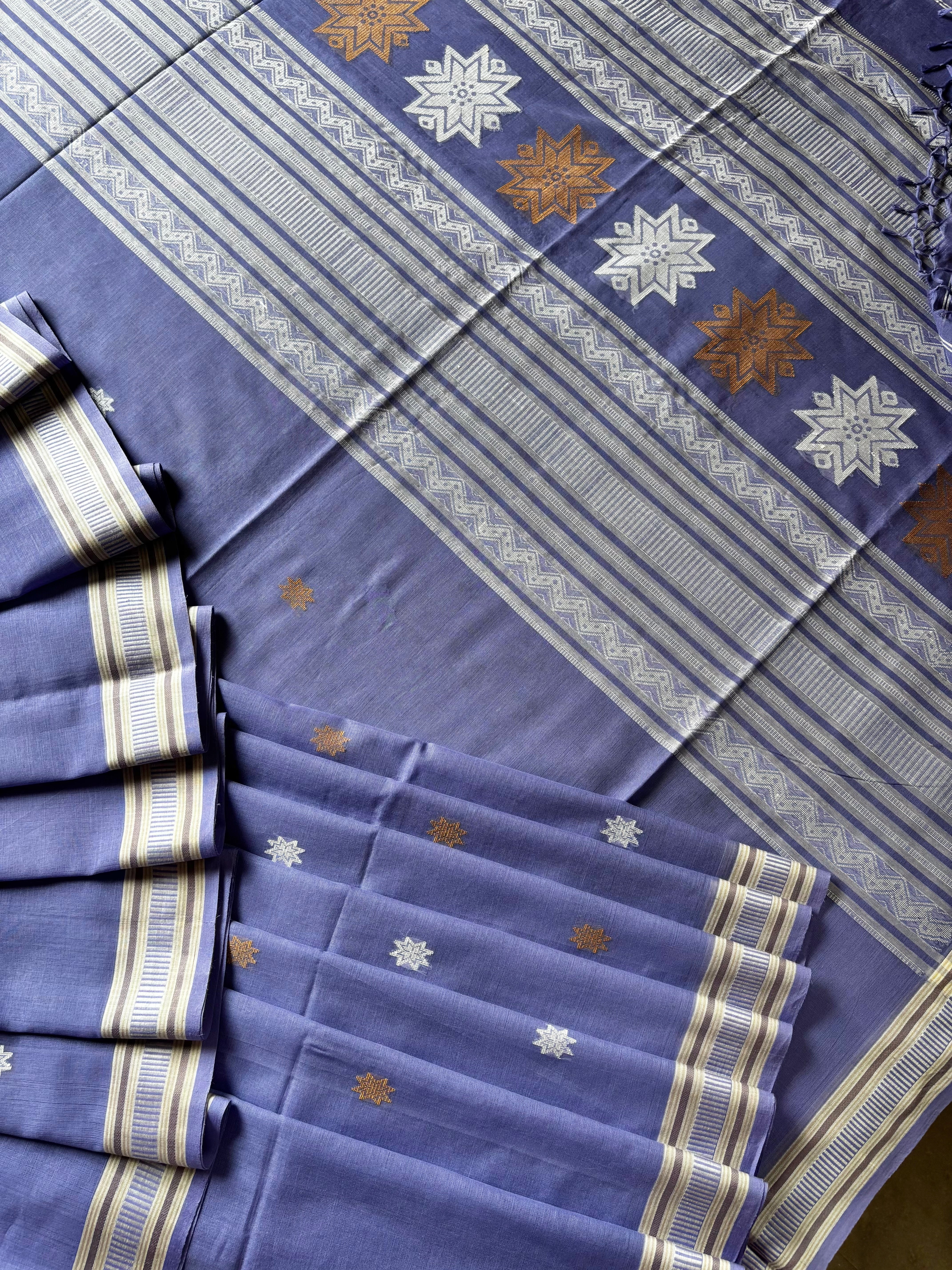 Handwoven Lavender Colour Cotton Jamdani Saree