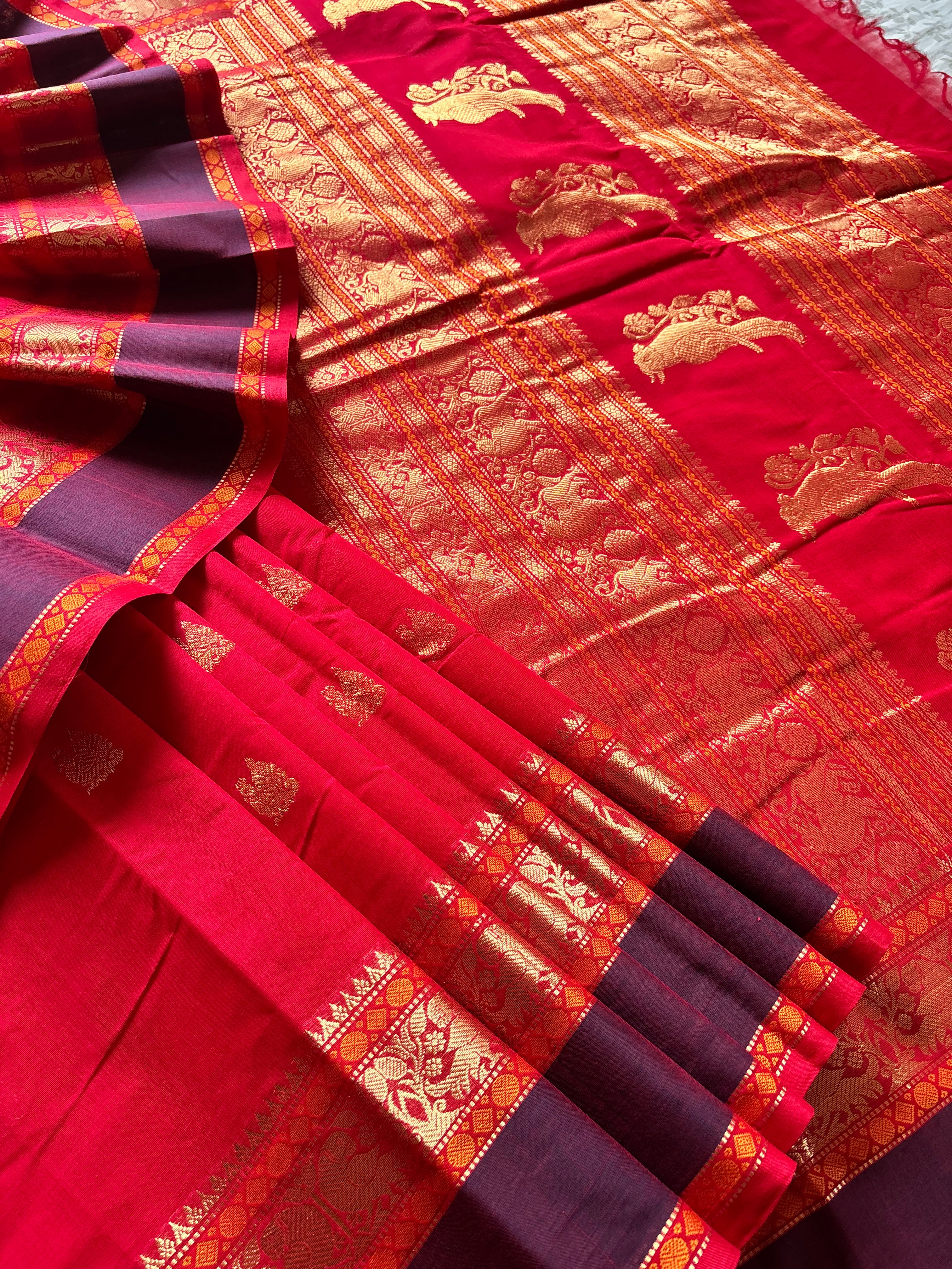 Handwoven Rich Red Colour Kanchipuram Cotton Saree