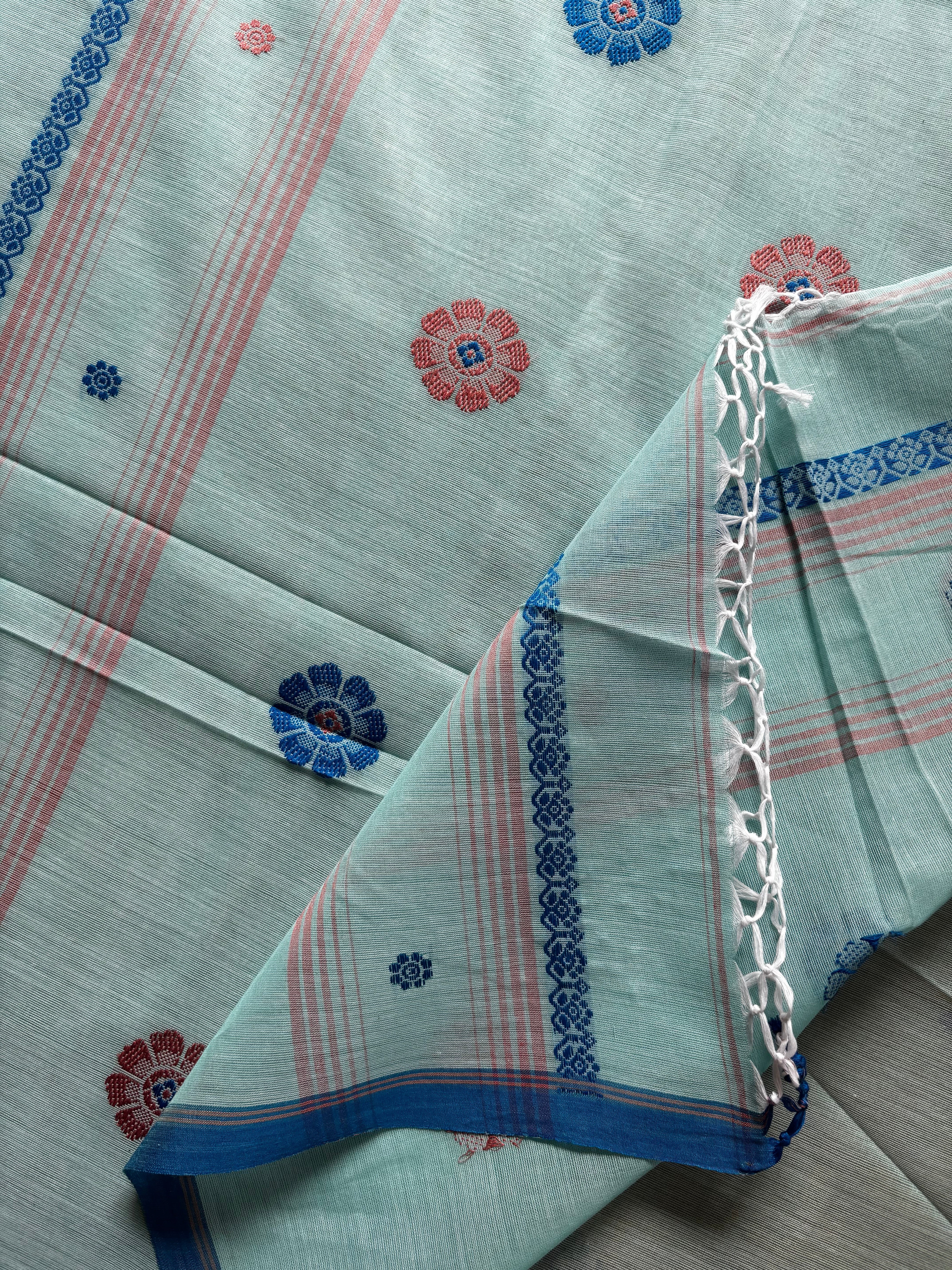 Handwoven Light Blue Phulia Cotton Saree