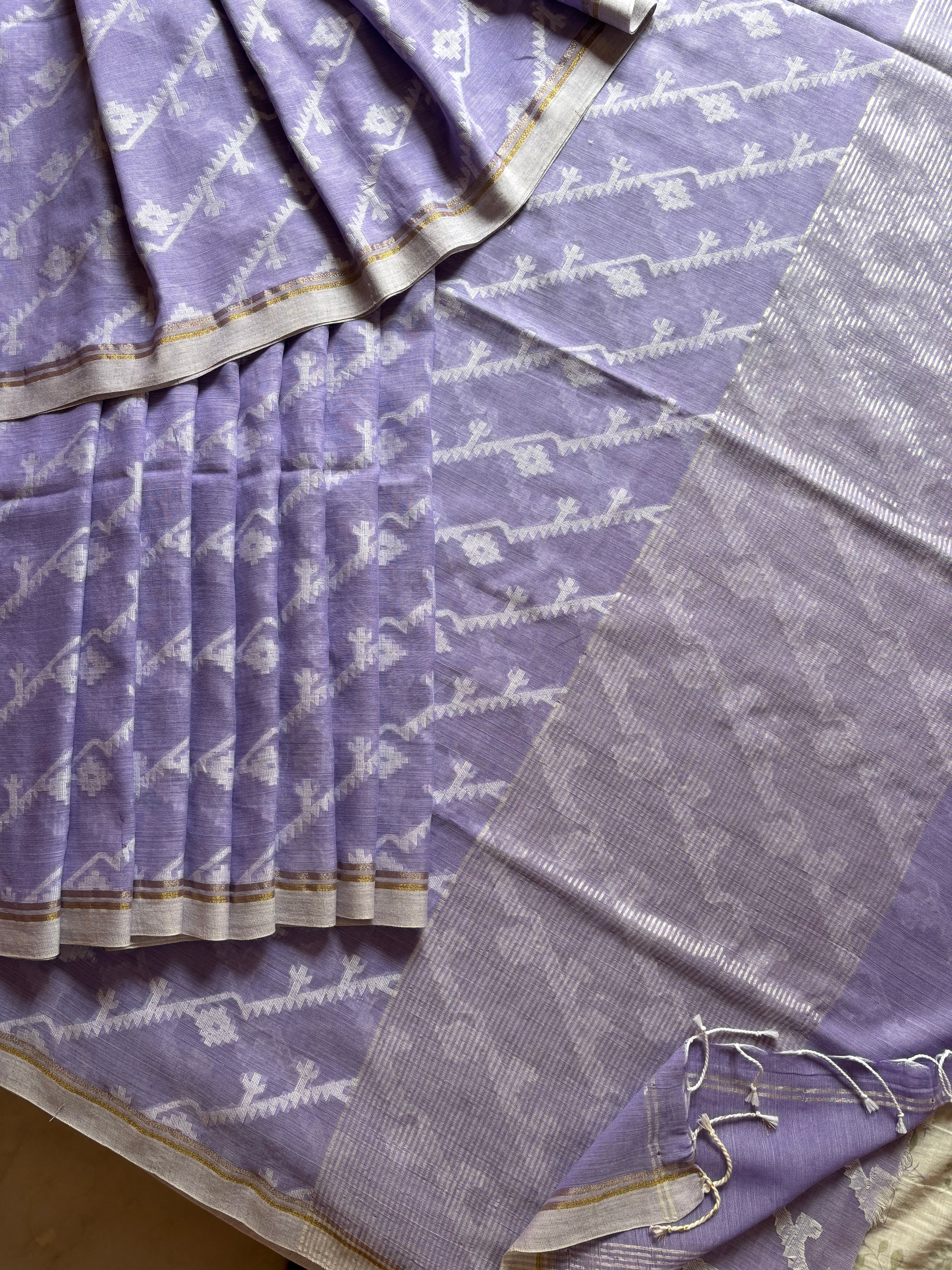 Pure Cotton Lavender Colour Cut Work Jamdani Saree