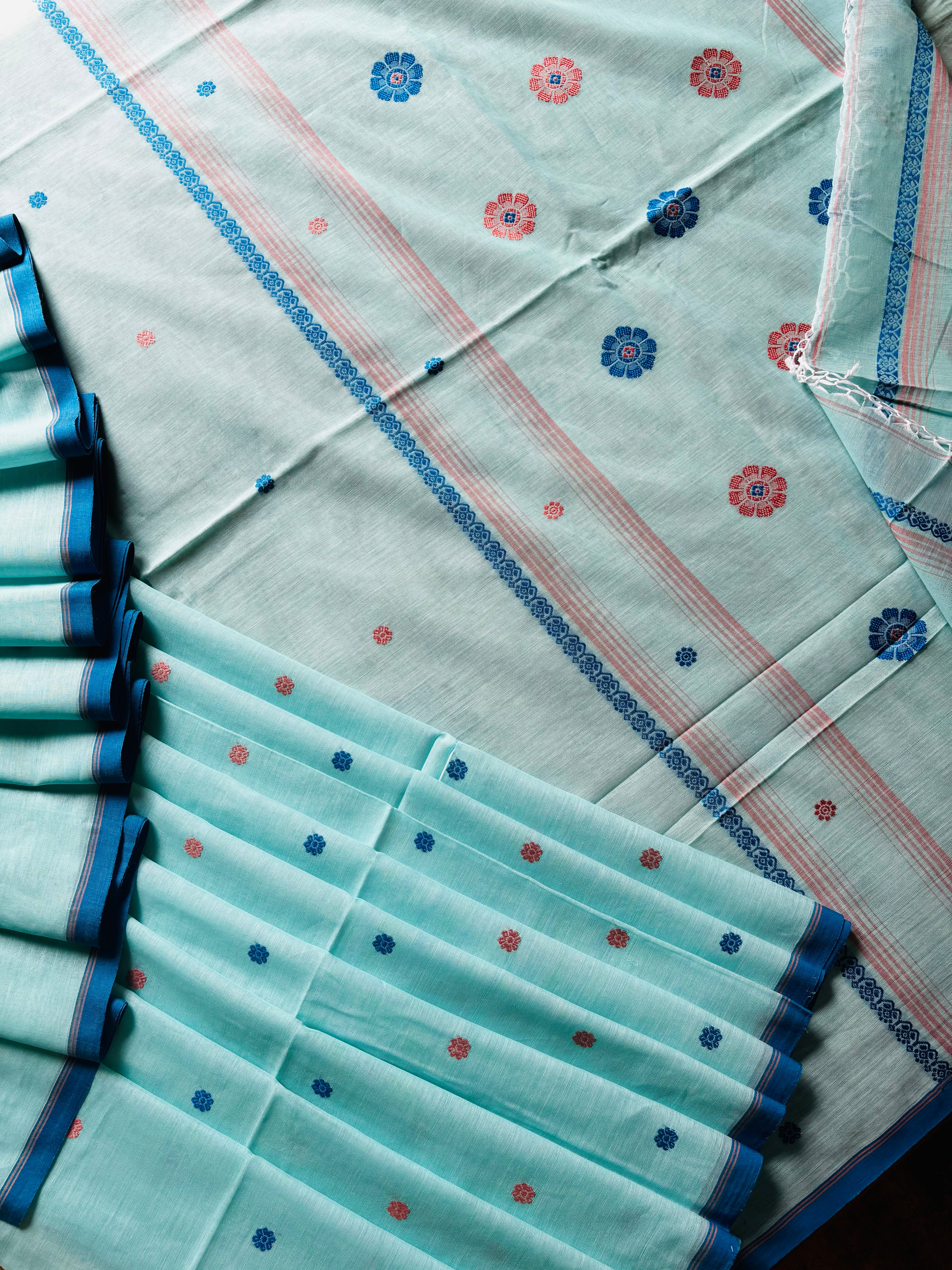 Handwoven Light Blue Phulia Cotton Saree