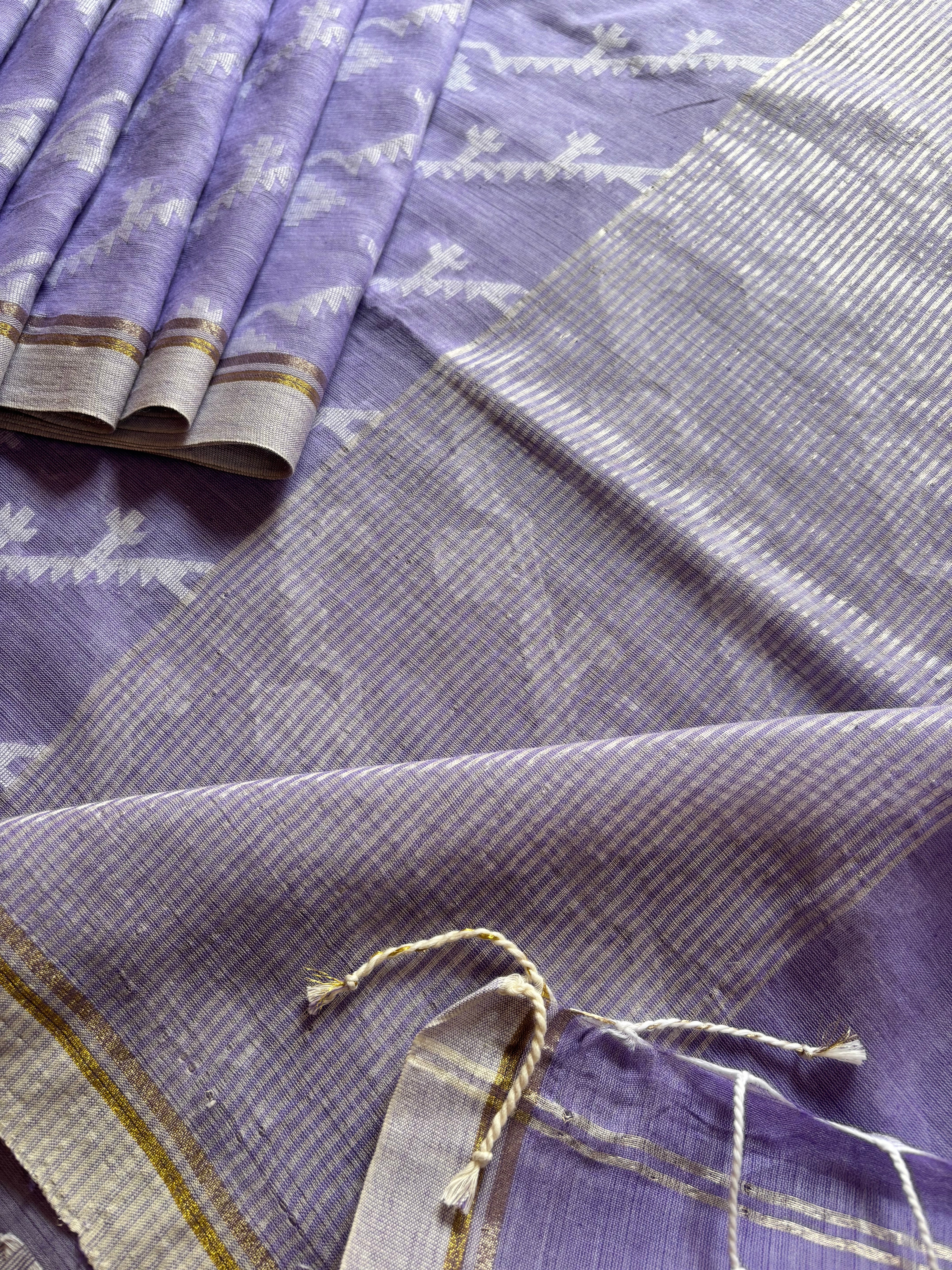 Pure Cotton Lavender Colour Cut Work Jamdani Saree