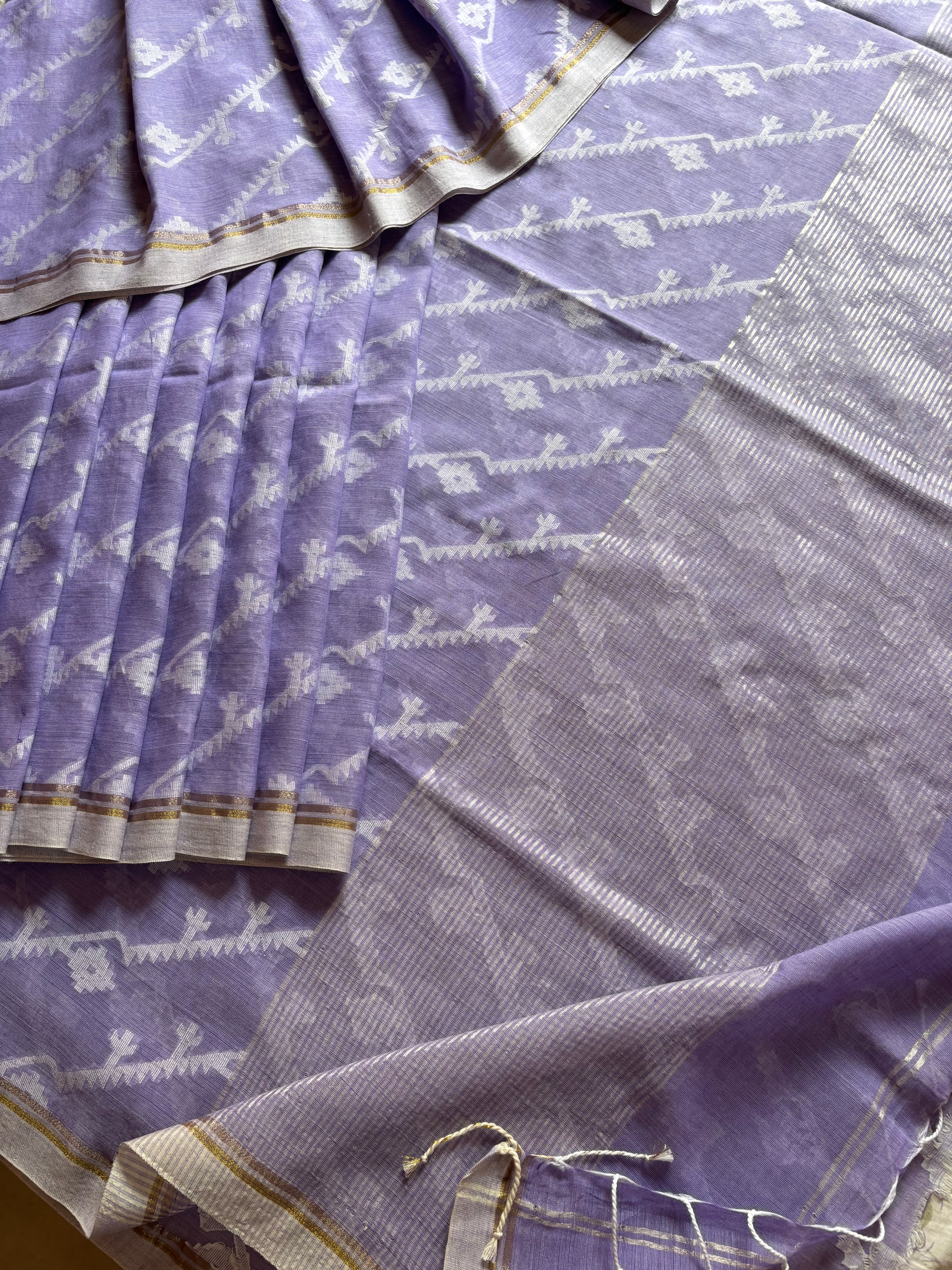 Pure Cotton Lavender Colour Cut Work Jamdani Saree
