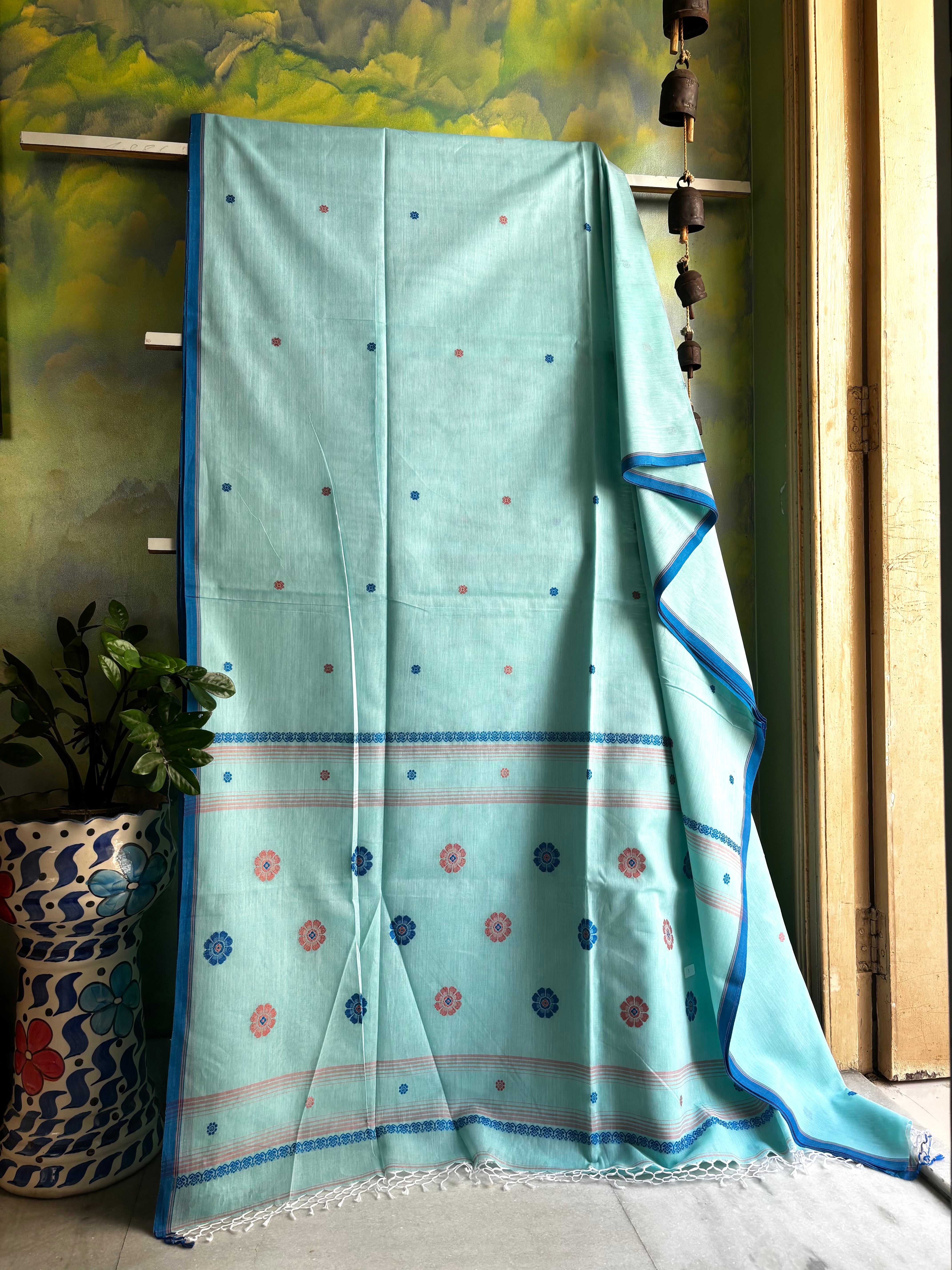 Handwoven Light Blue Phulia Cotton Saree