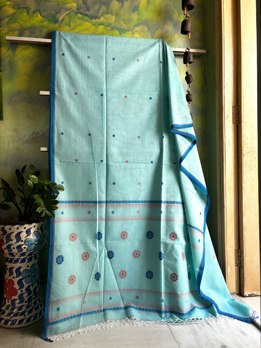 Handwoven Light Blue Phulia Cotton Saree
