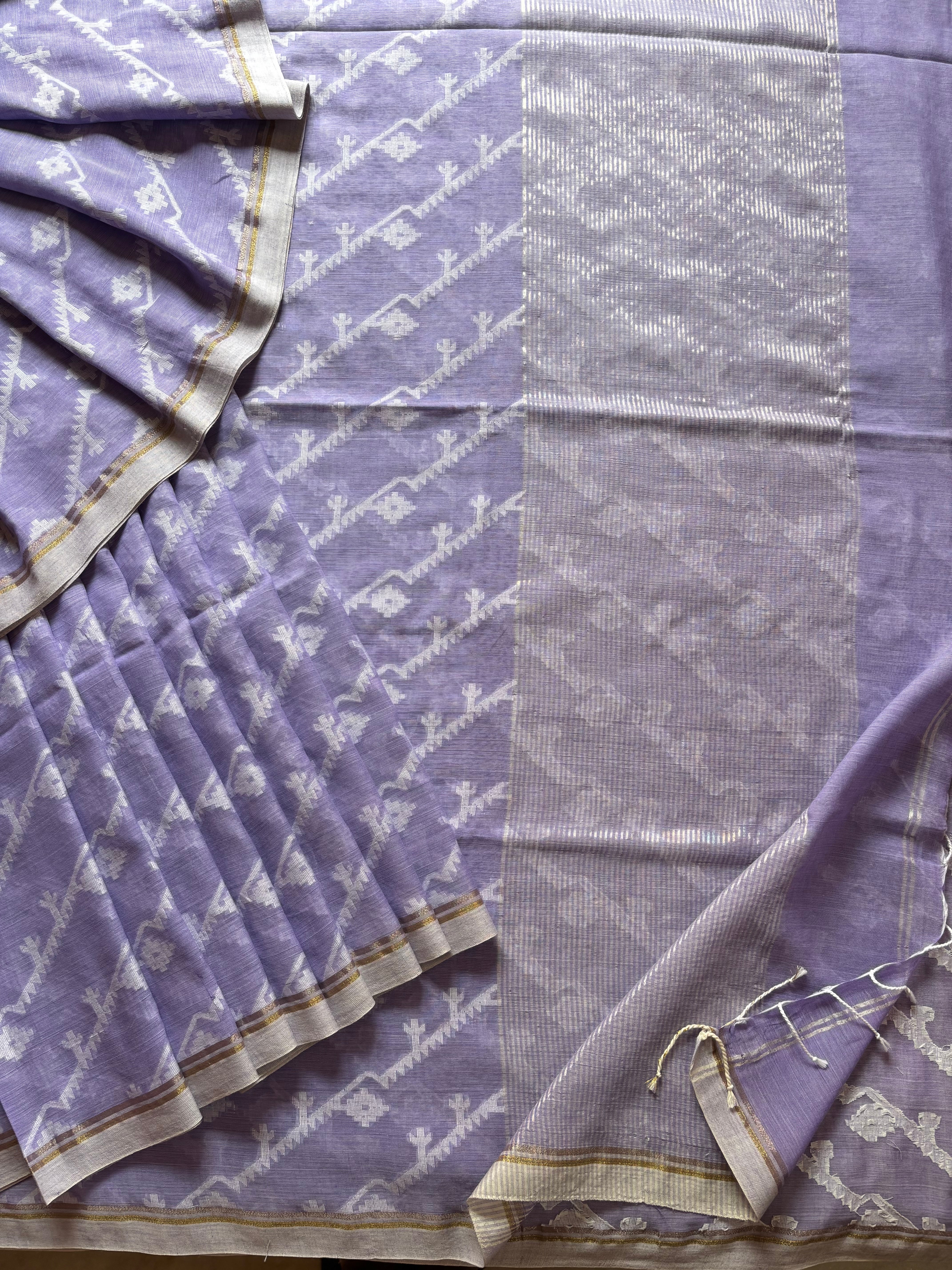Pure Cotton Lavender Colour Cut Work Jamdani Saree