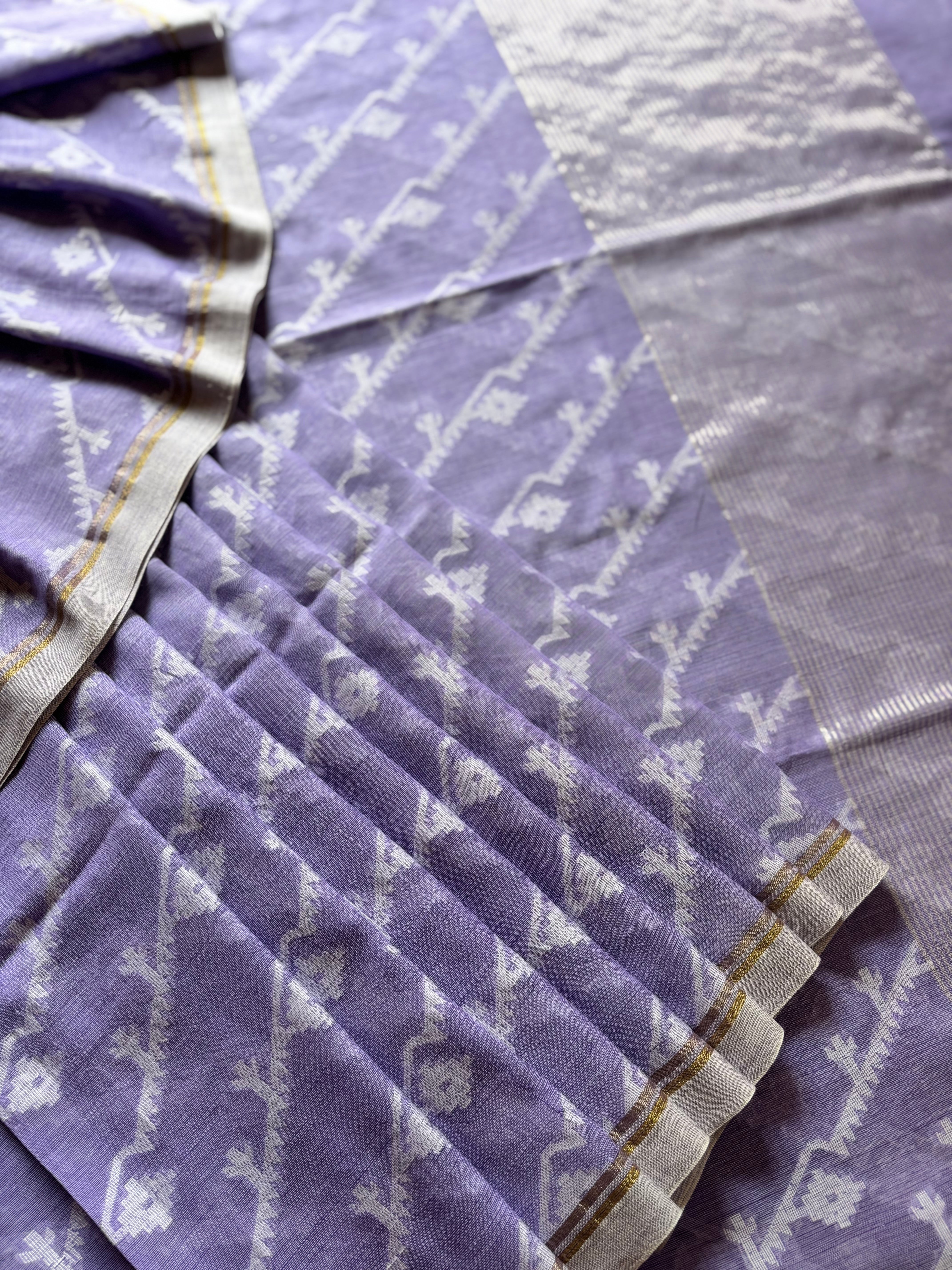 Pure Cotton Lavender Colour Cut Work Jamdani Saree