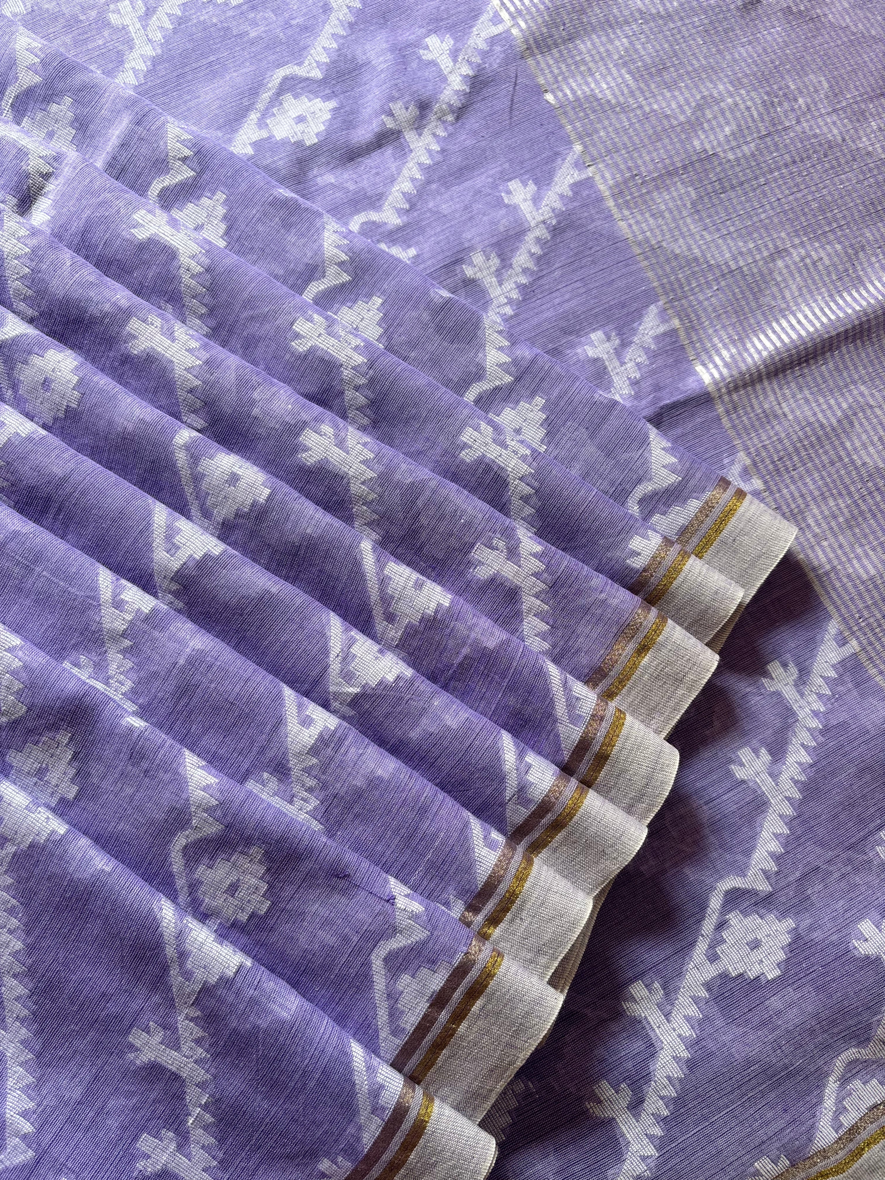 Pure Cotton Lavender Colour Cut Work Jamdani Saree