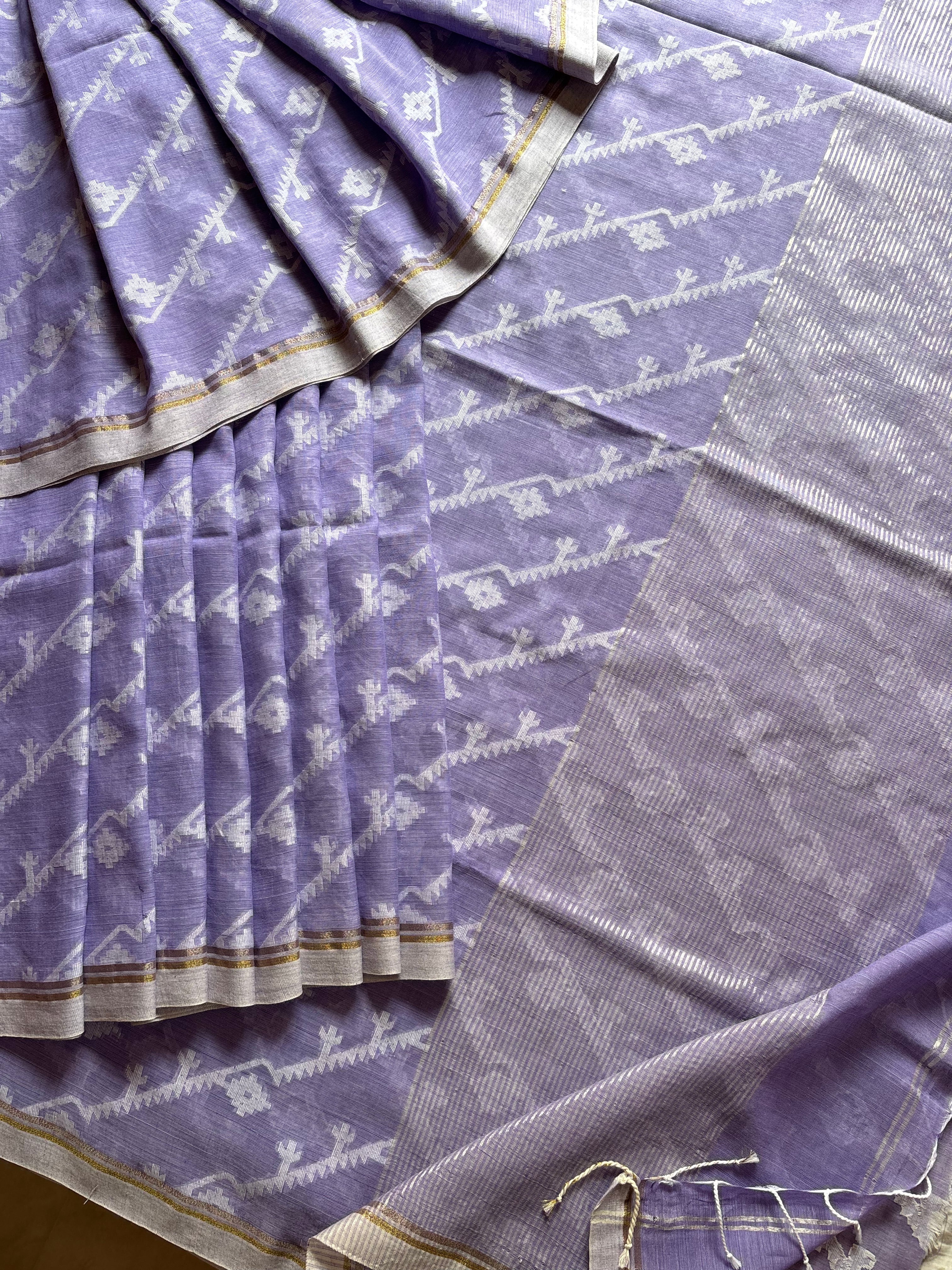 Pure Cotton Lavender Colour Cut Work Jamdani Saree