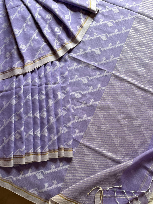 Pure Cotton Lavender Colour Cut Work Jamdani Saree