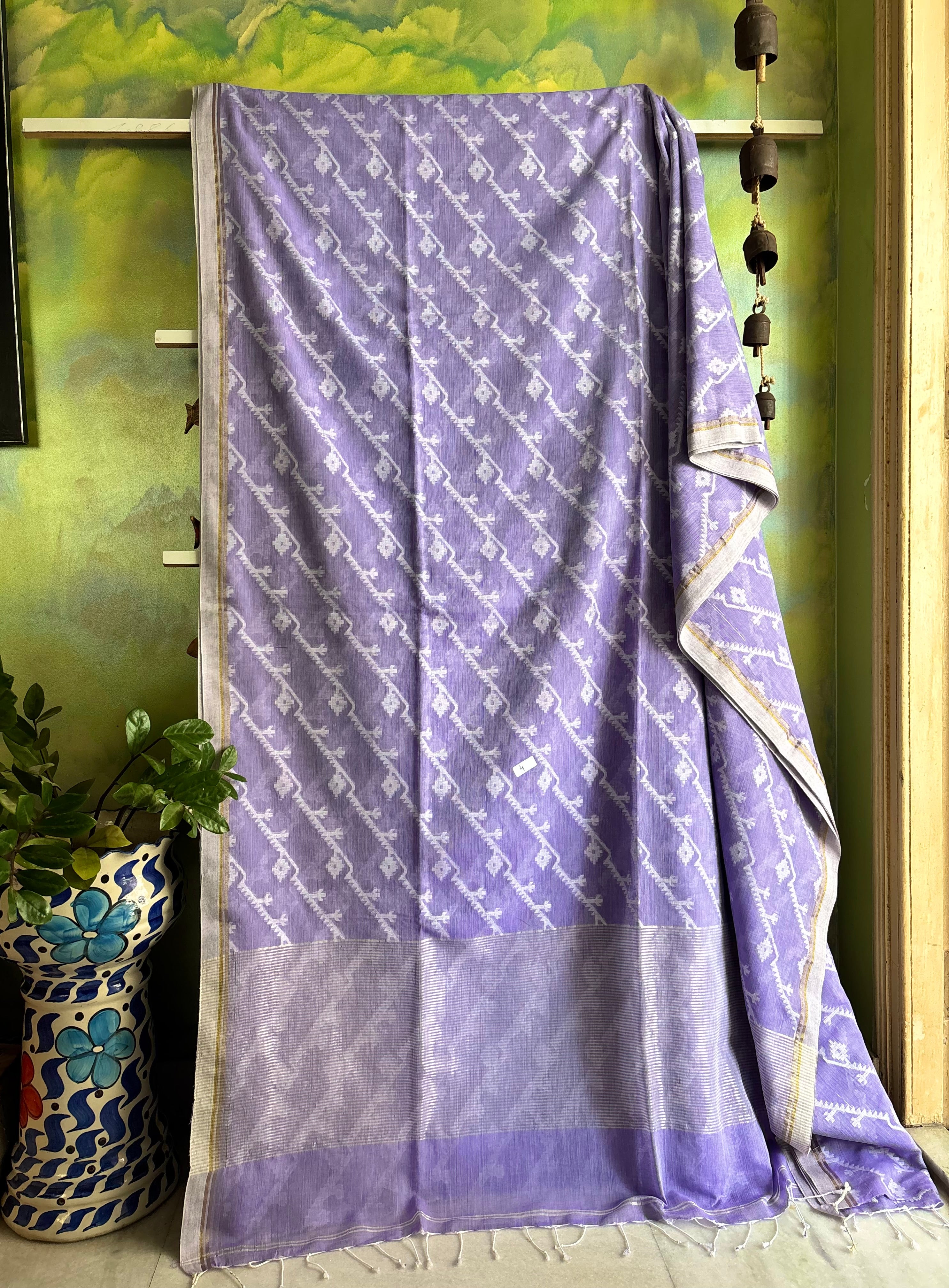 Pure Cotton Lavender Colour Cut Work Jamdani Saree
