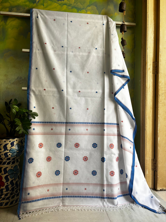 Handwoven White Colour Phulia Cotton Saree