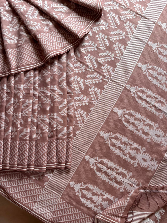 Pure Cotton Light Brown Colour Cut Work Jamdani Saree