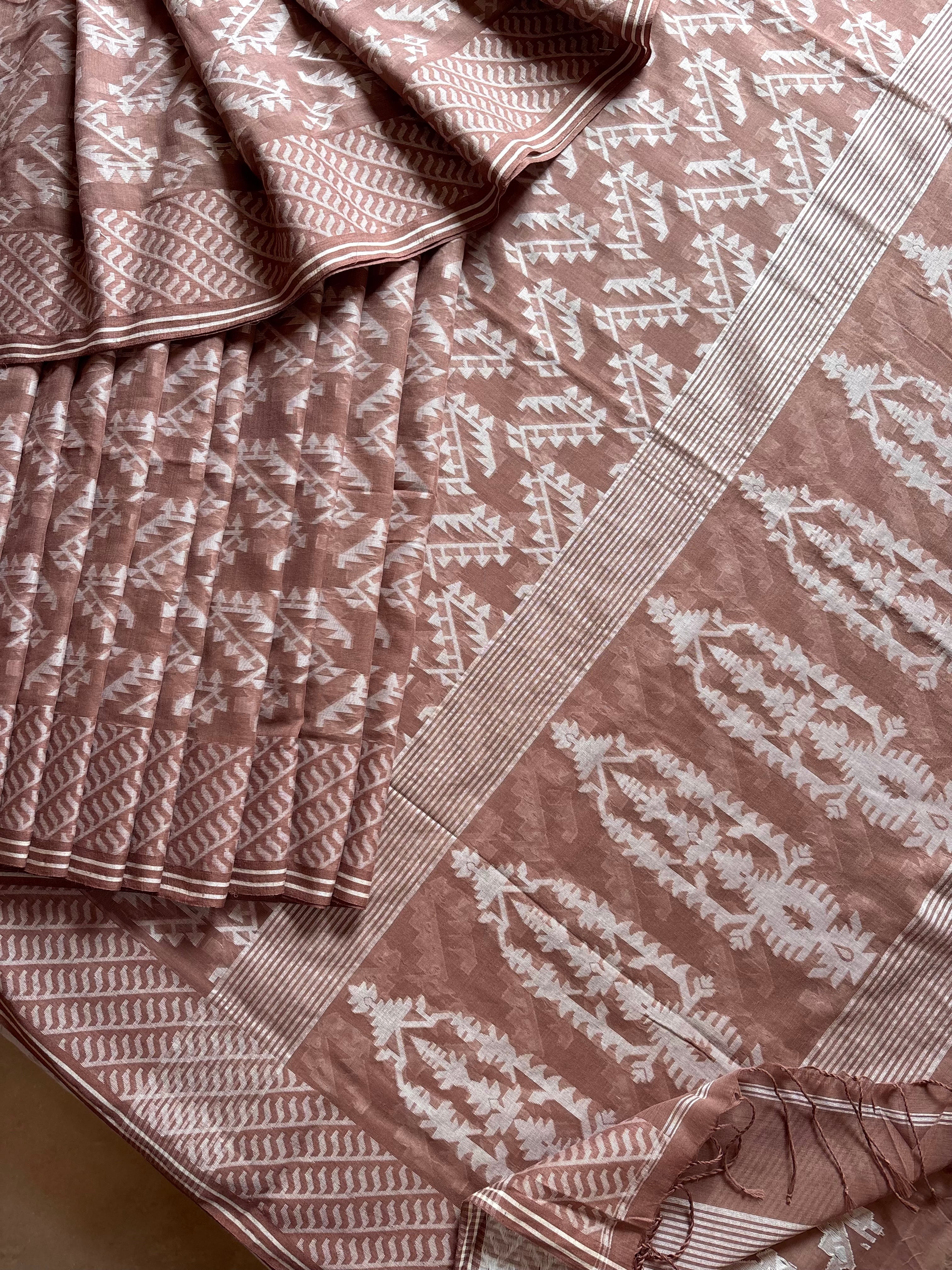 Pure Cotton Light Brown Colour Cut Work Jamdani Saree