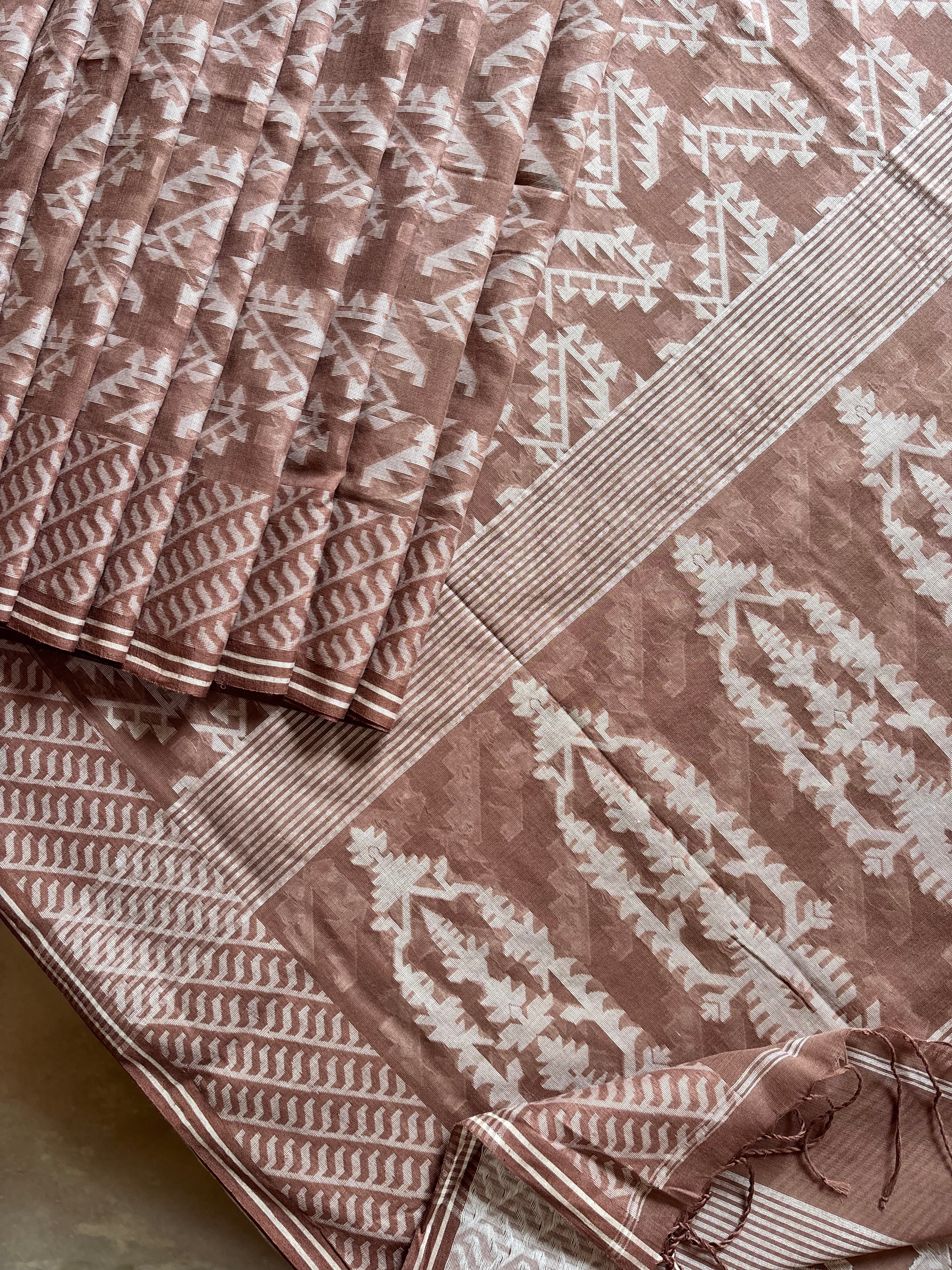 Pure Cotton Light Brown Colour Cut Work Jamdani Saree