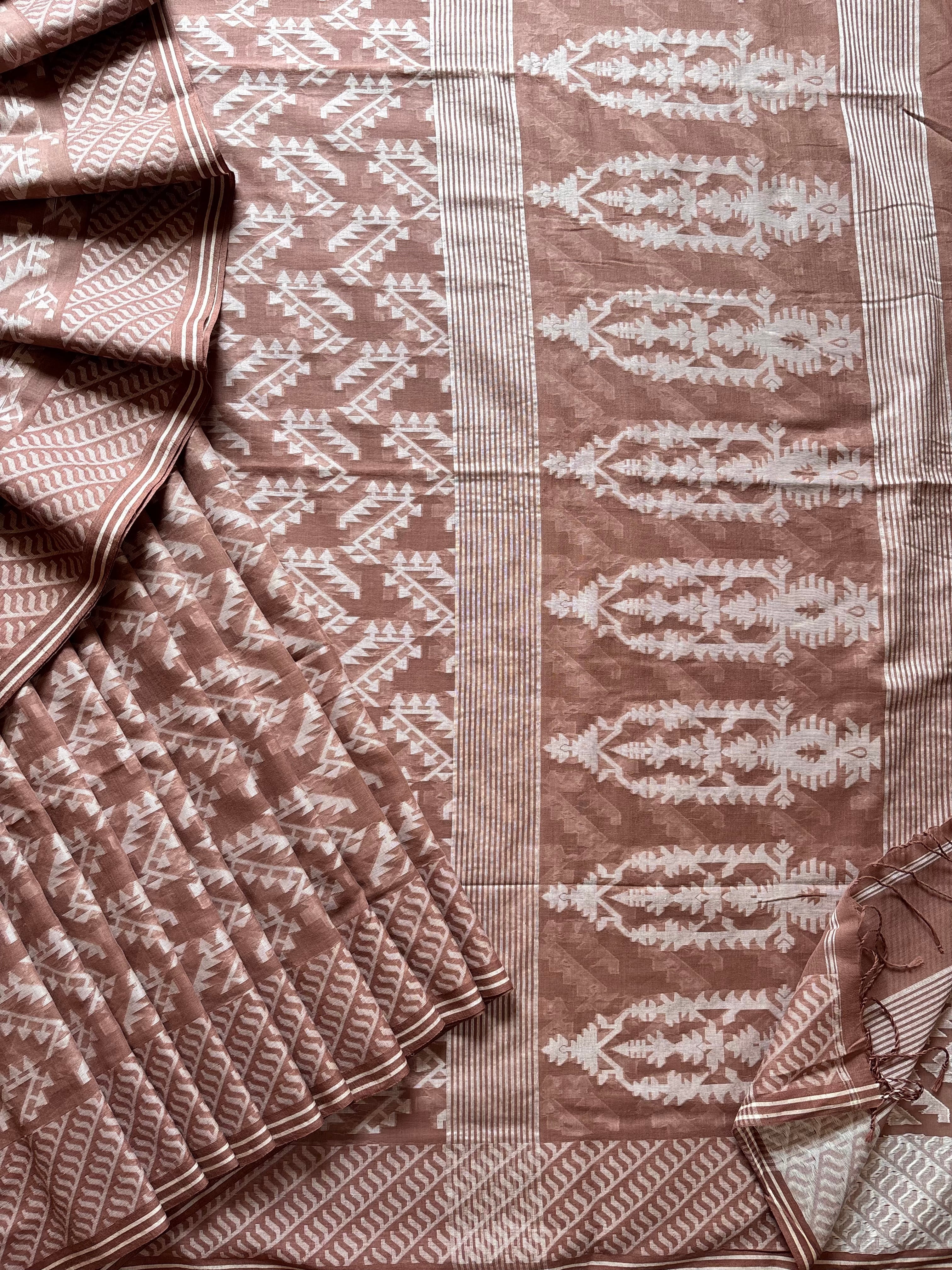 Pure Cotton Light Brown Colour Cut Work Jamdani Saree