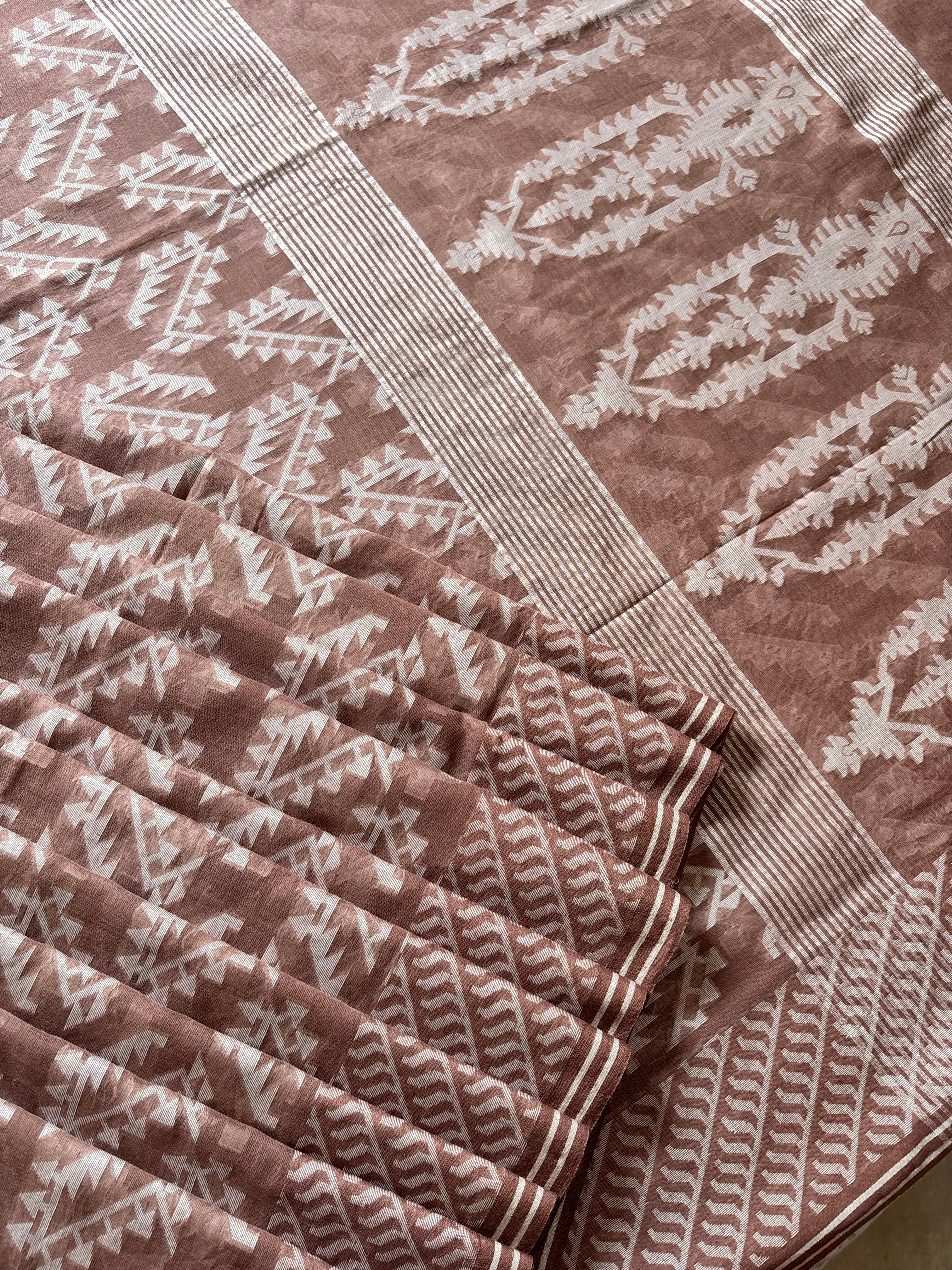Pure Cotton Light Brown Colour Cut Work Jamdani Saree