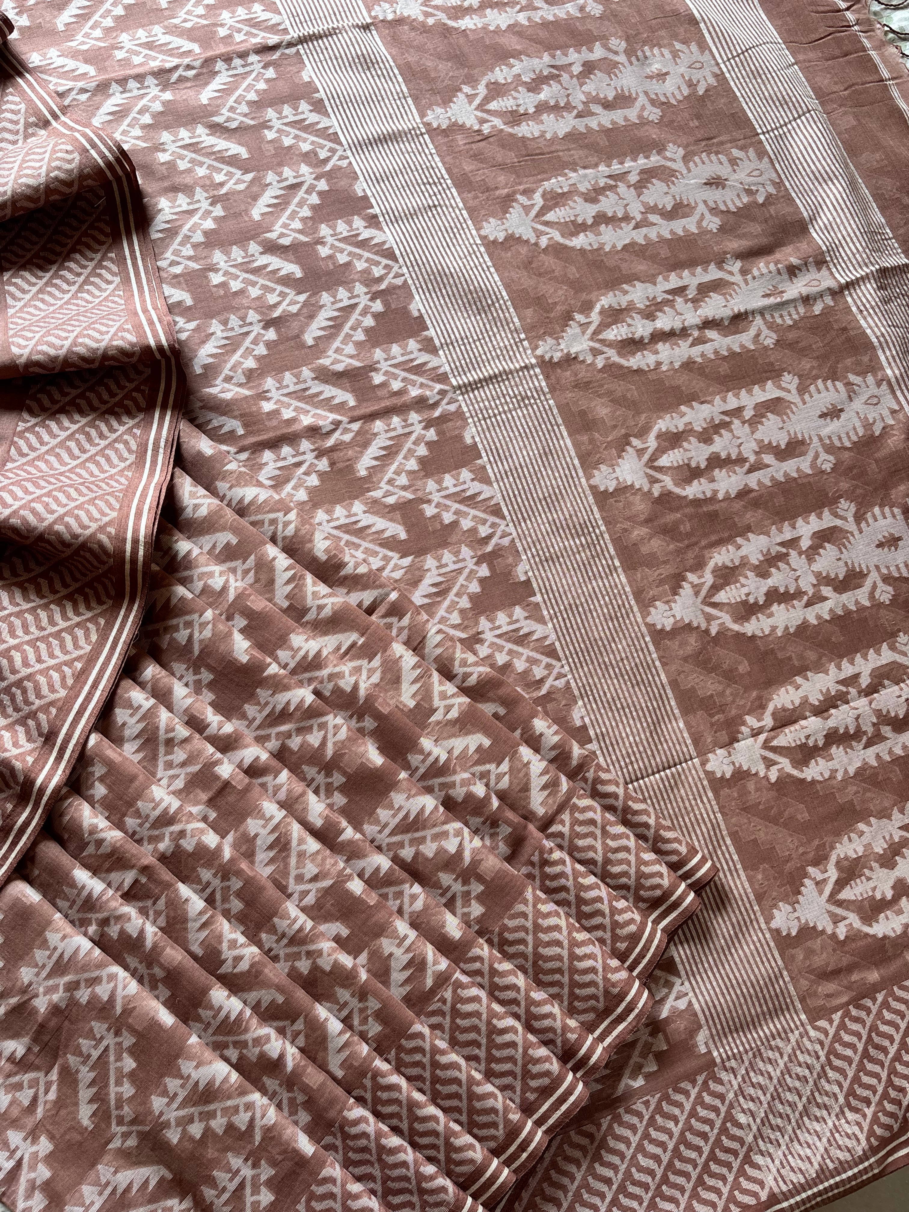 Pure Cotton Light Brown Colour Cut Work Jamdani Saree