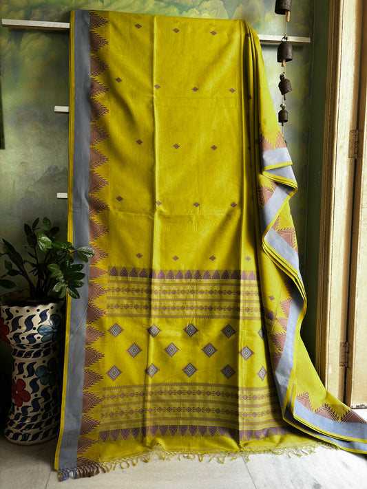 Handwoven Lime Green Colour Phulia Cotton Saree