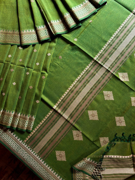 Handwoven Light Green Phulia Cotton Saree