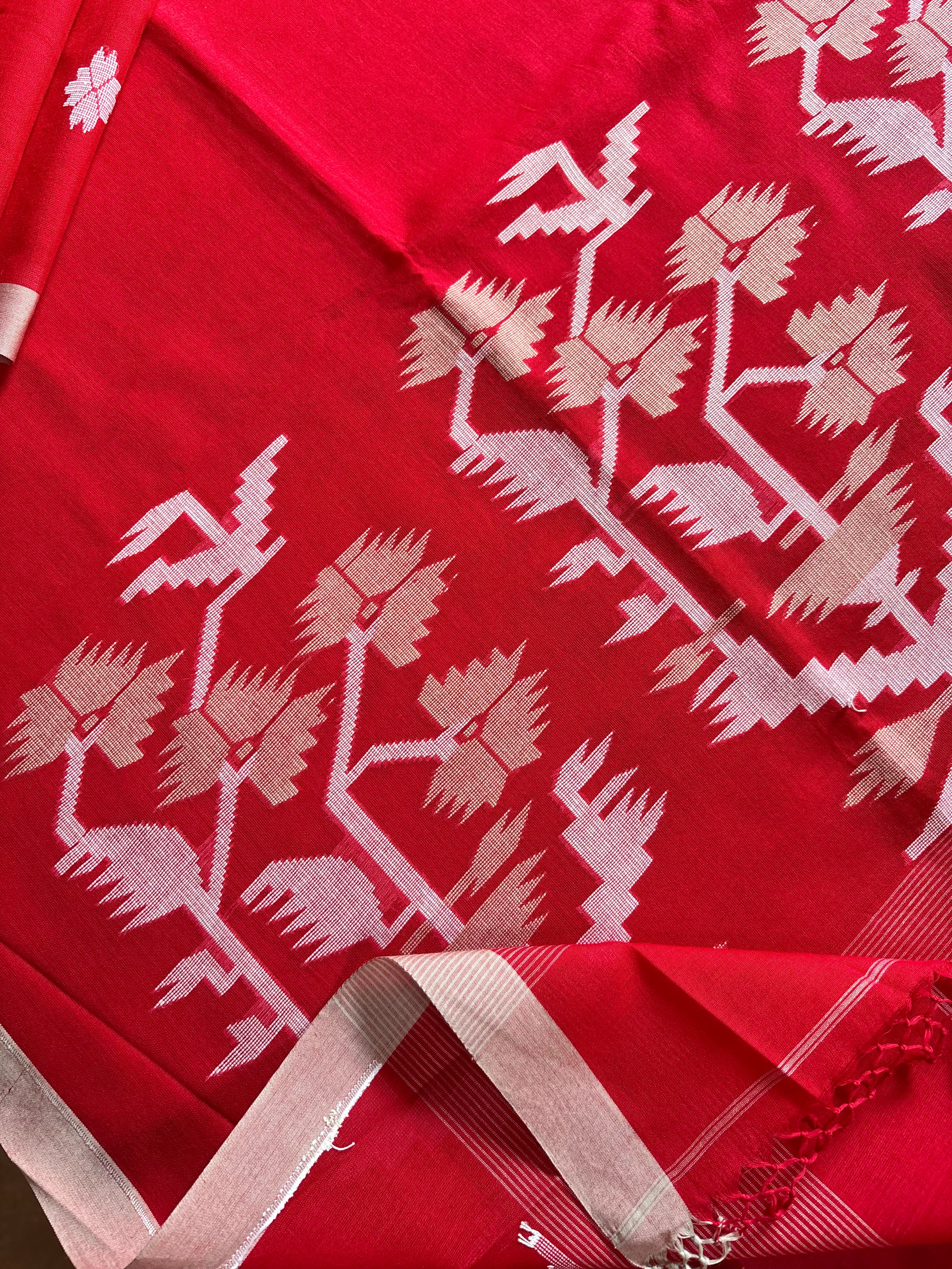 Handwoven Pure Cotton Red Jamdani Saree