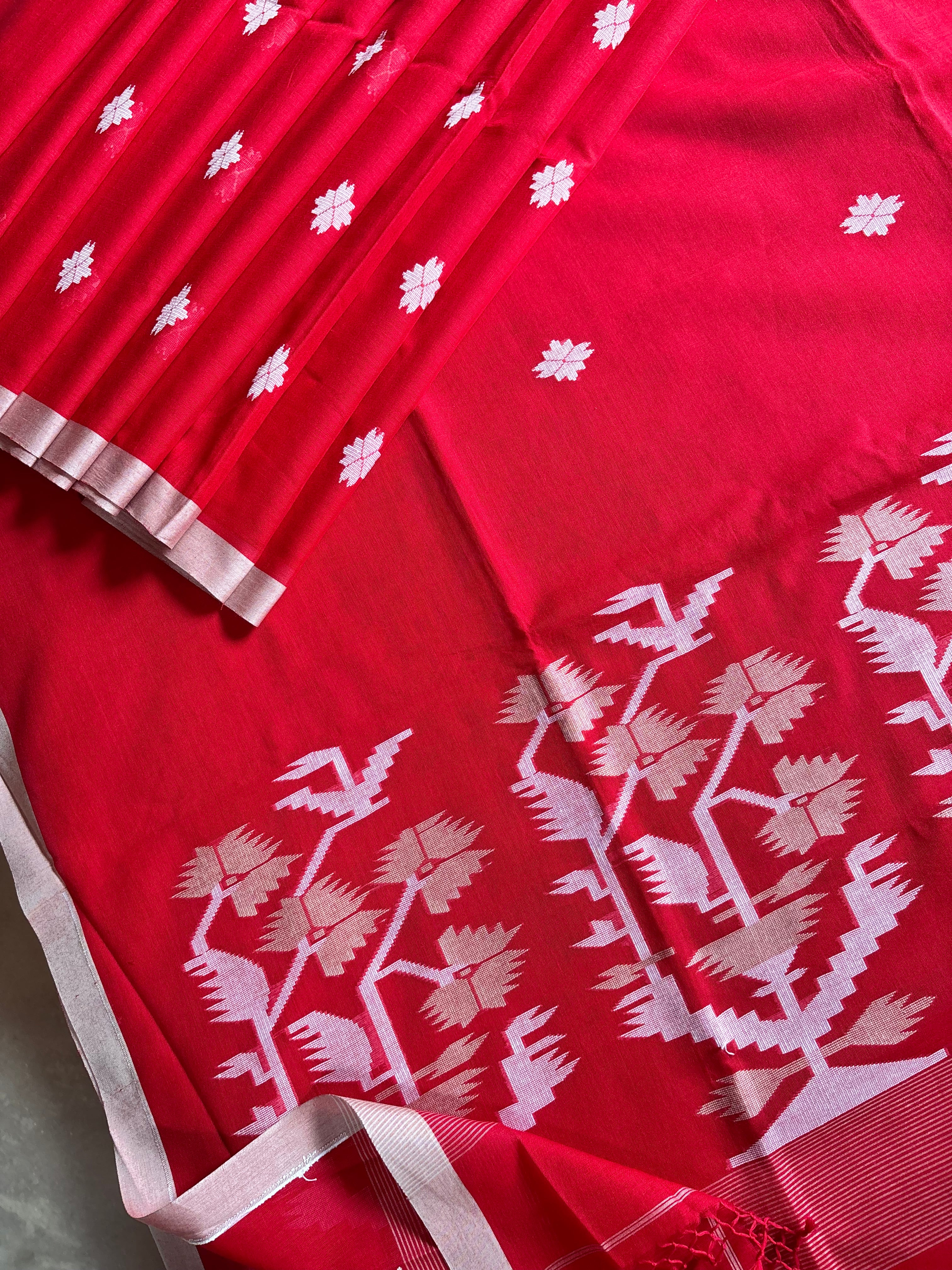 Handwoven Pure Cotton Red Jamdani Saree
