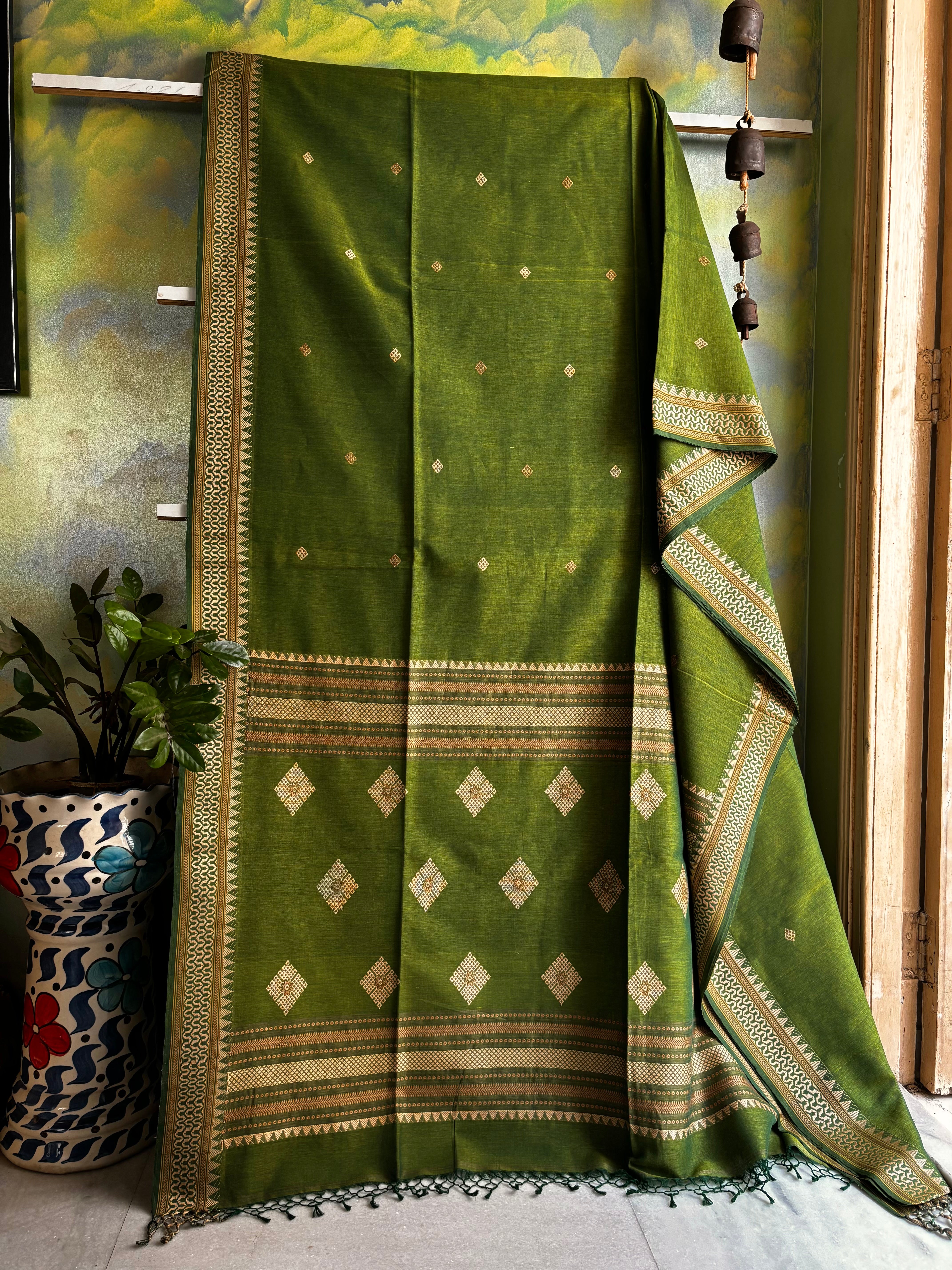 Handwoven Light Green Phulia Cotton Saree