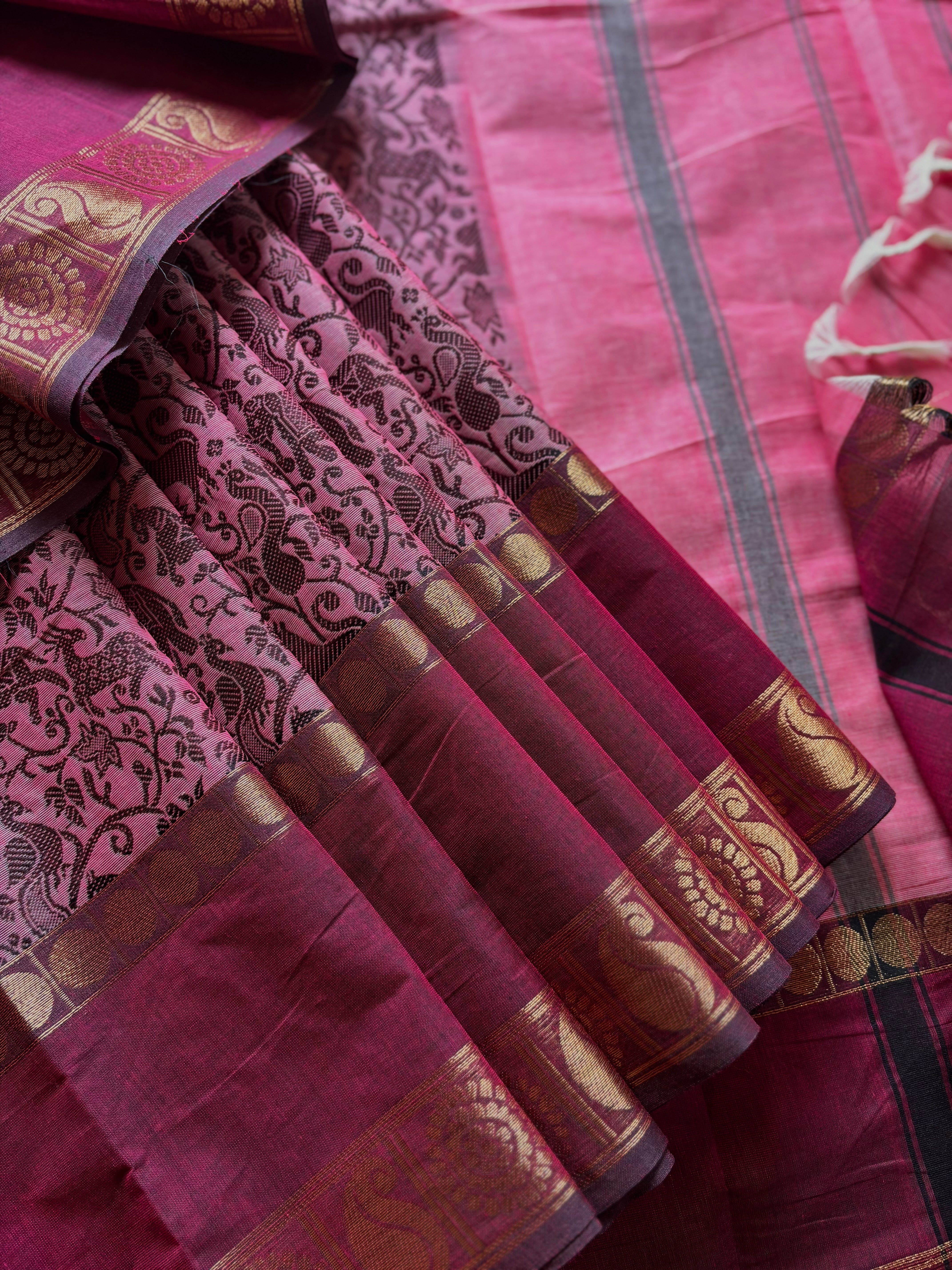 Pure Cotton Pink Vanasingaram Kanchipuram Saree
