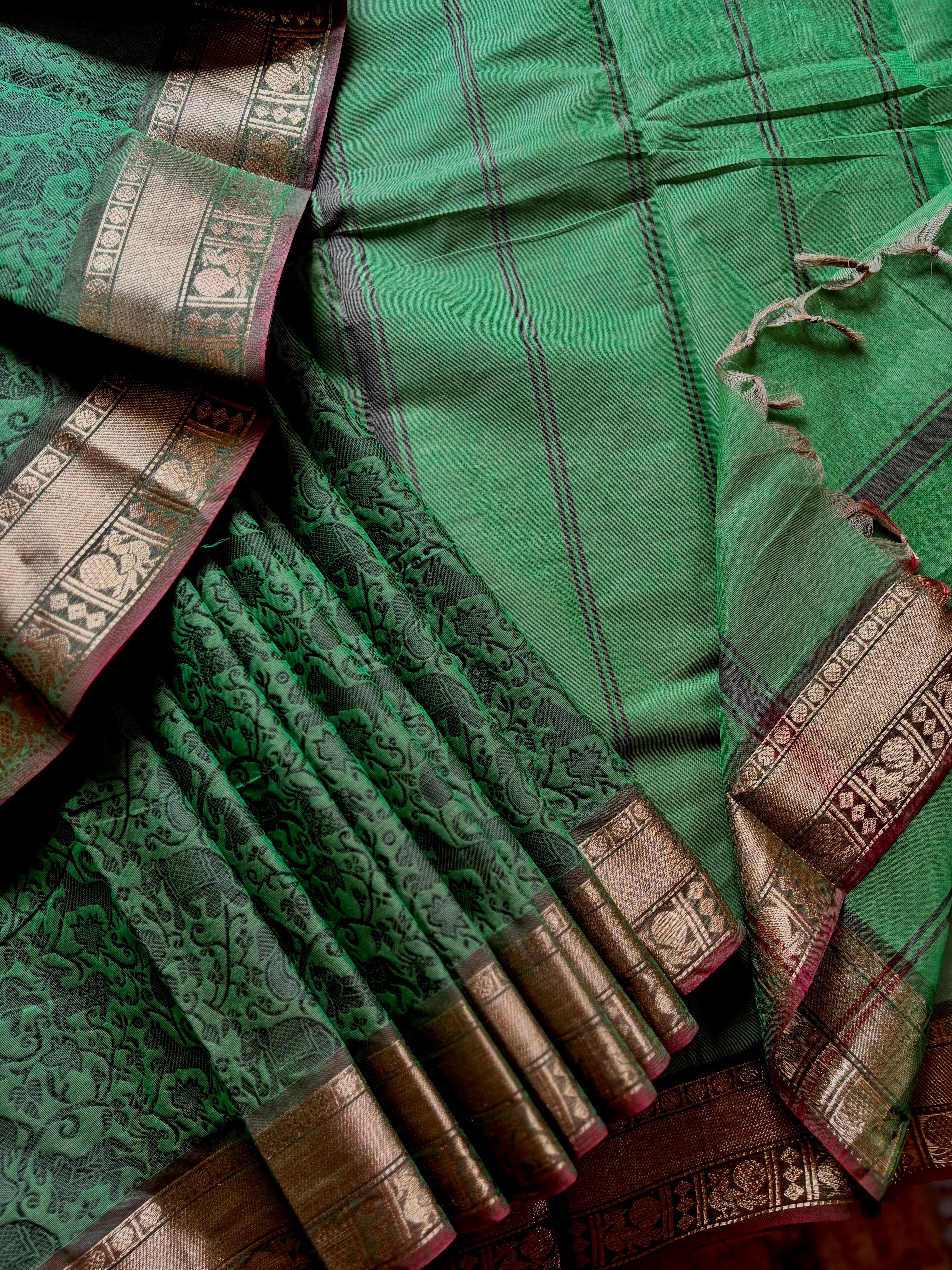 Pure Cotton Green Colour Kanchipuram Cotton Saree