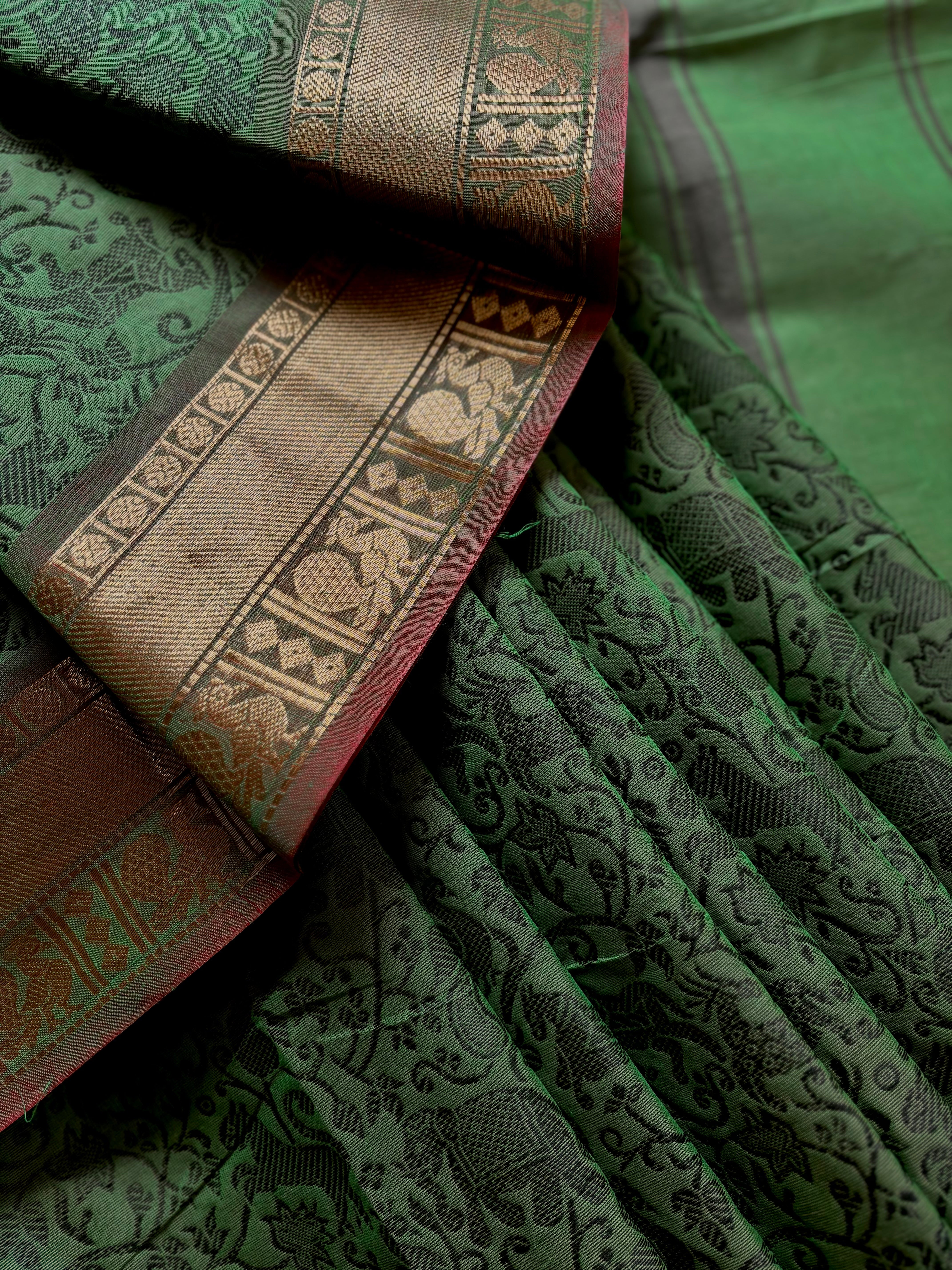 Pure Cotton Green Colour Kanchipuram Cotton Saree
