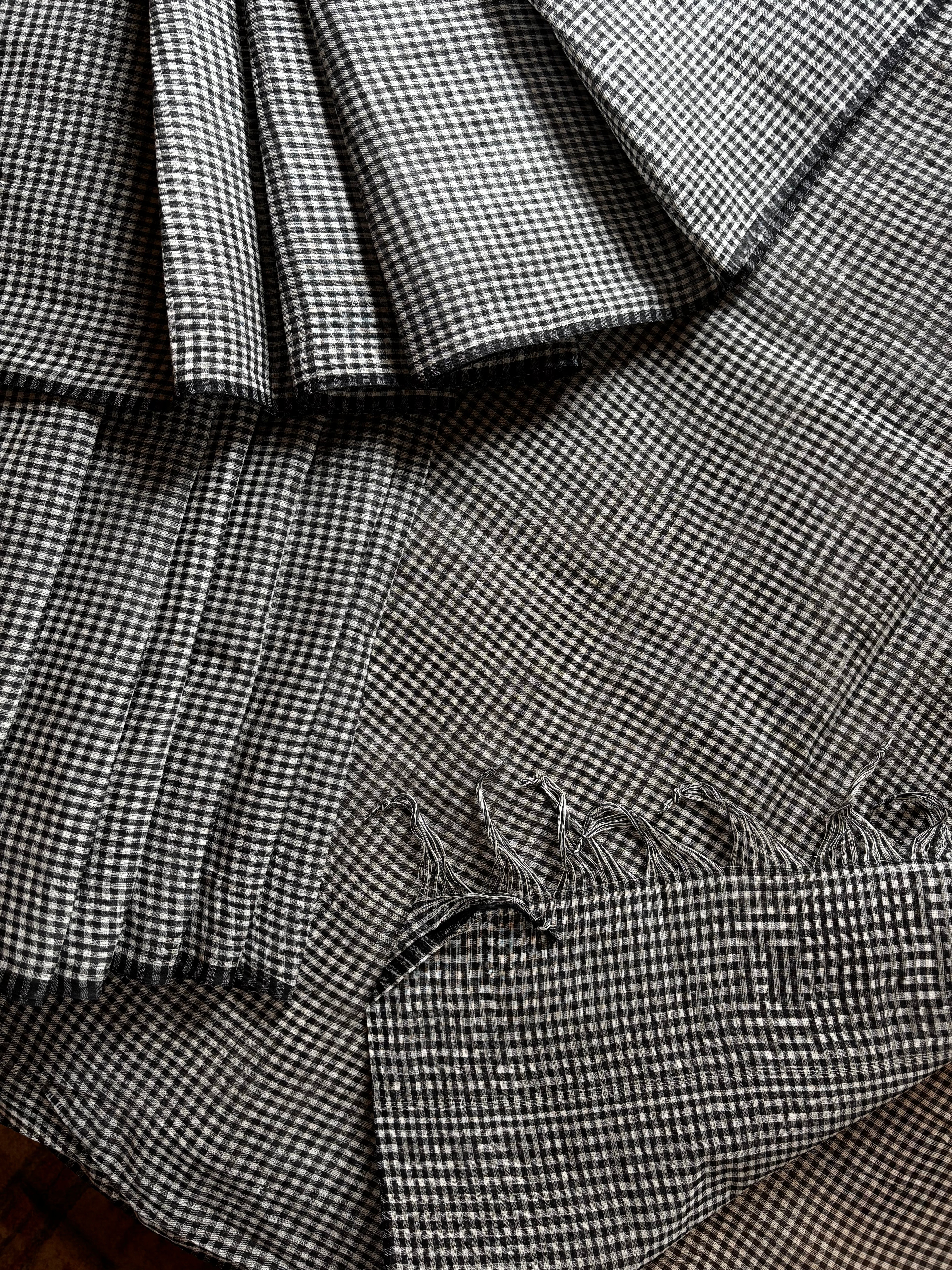 Handwoven White Black Dhonekhali Cotton Saree