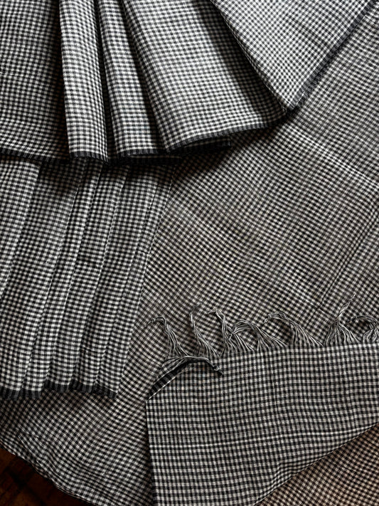 Handwoven White Black Dhonekhali Cotton Saree