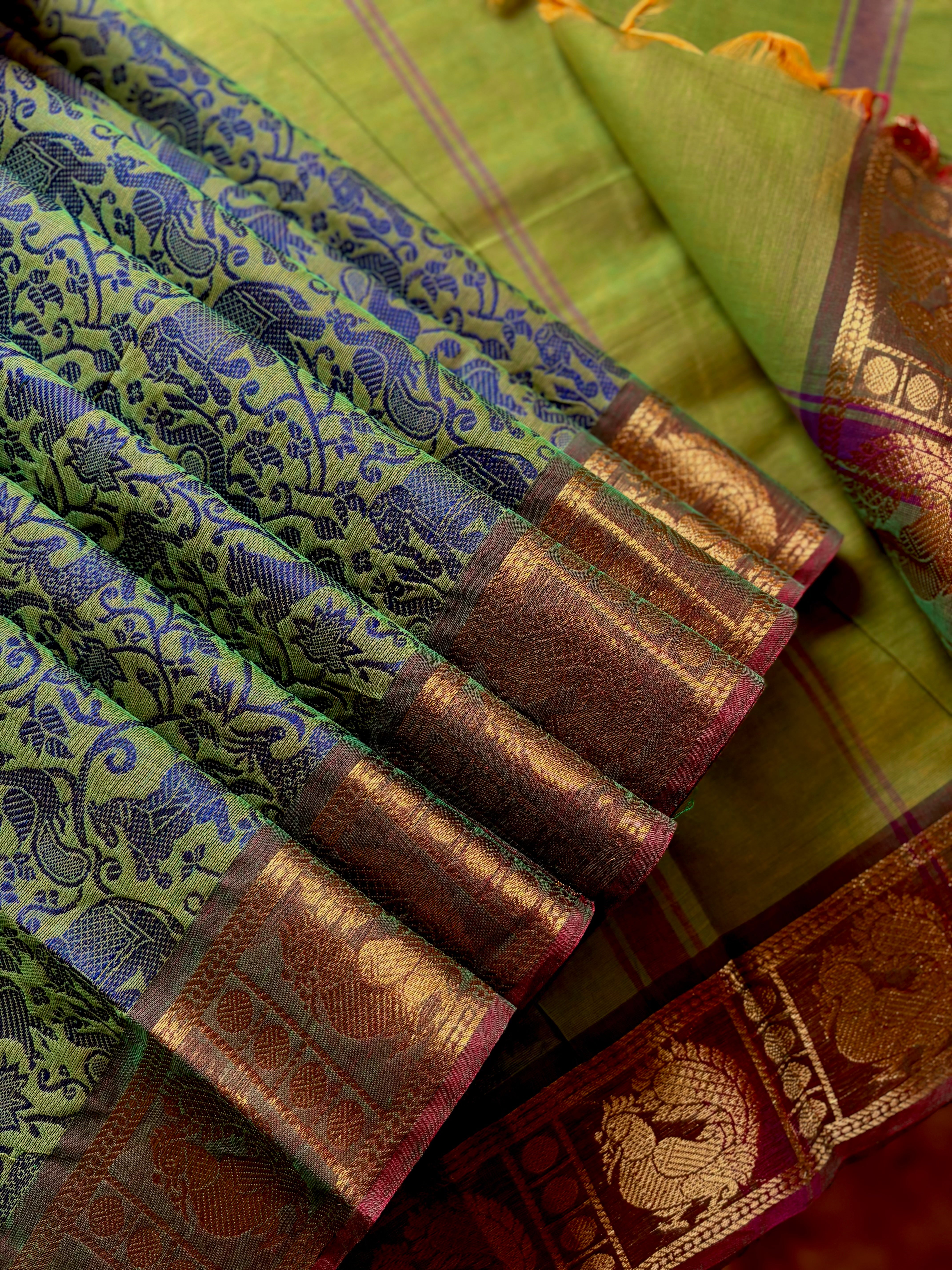 Pure Cotton Green Colour Kanchipuram Cotton Saree