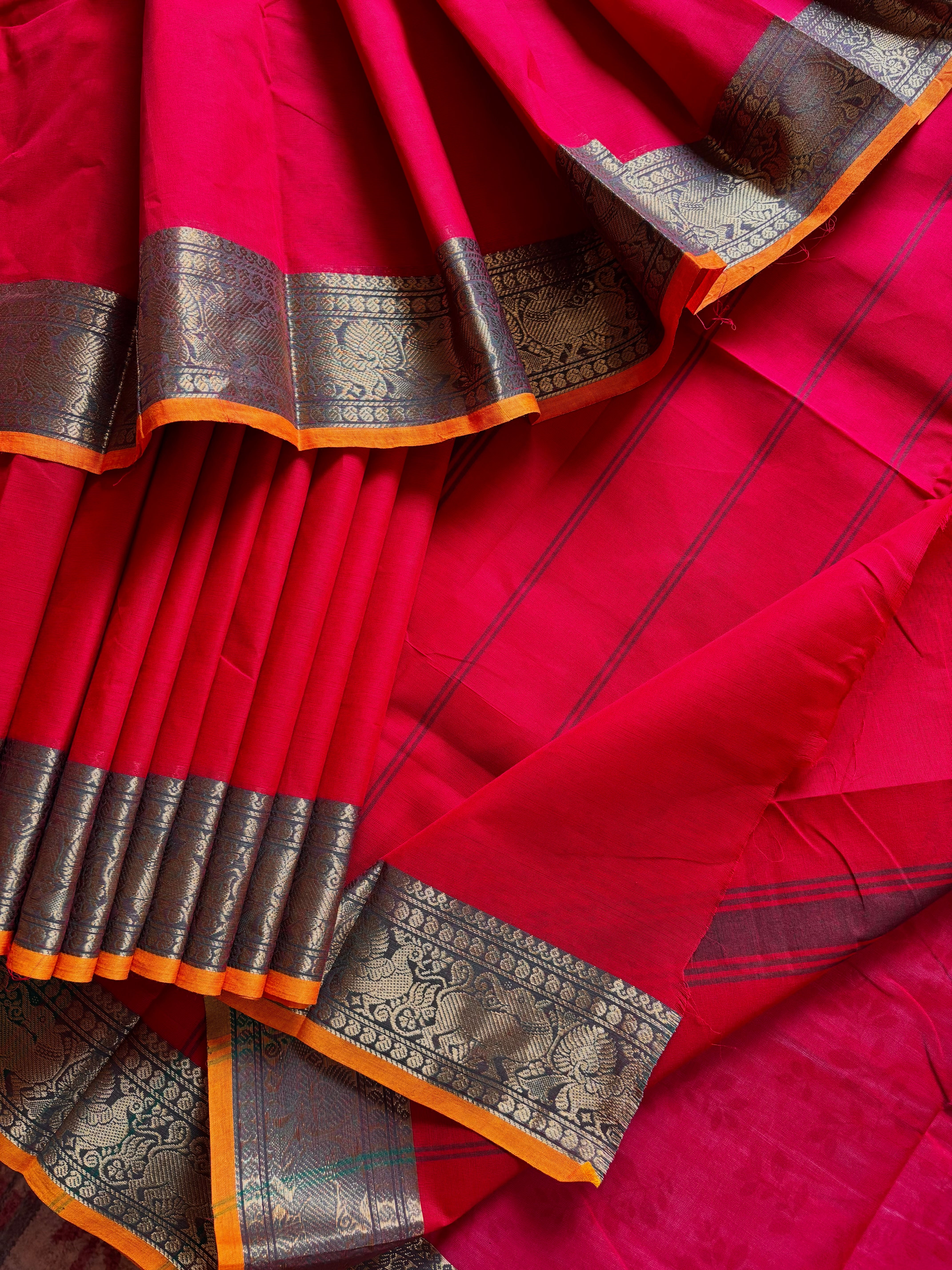 Pure Cotton Red Zari Kanchipuram Saree