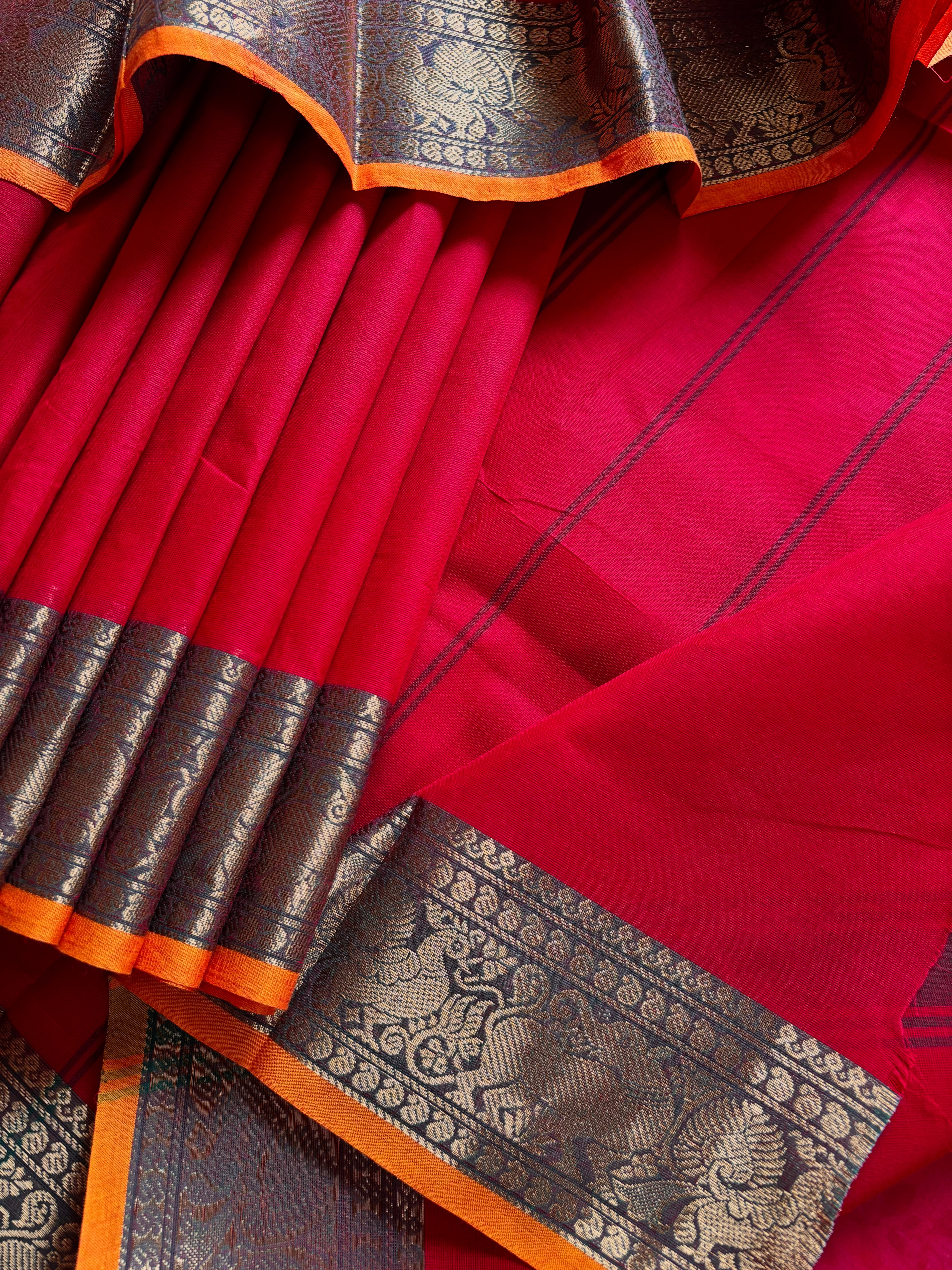 Pure Cotton Red Zari Kanchipuram Saree