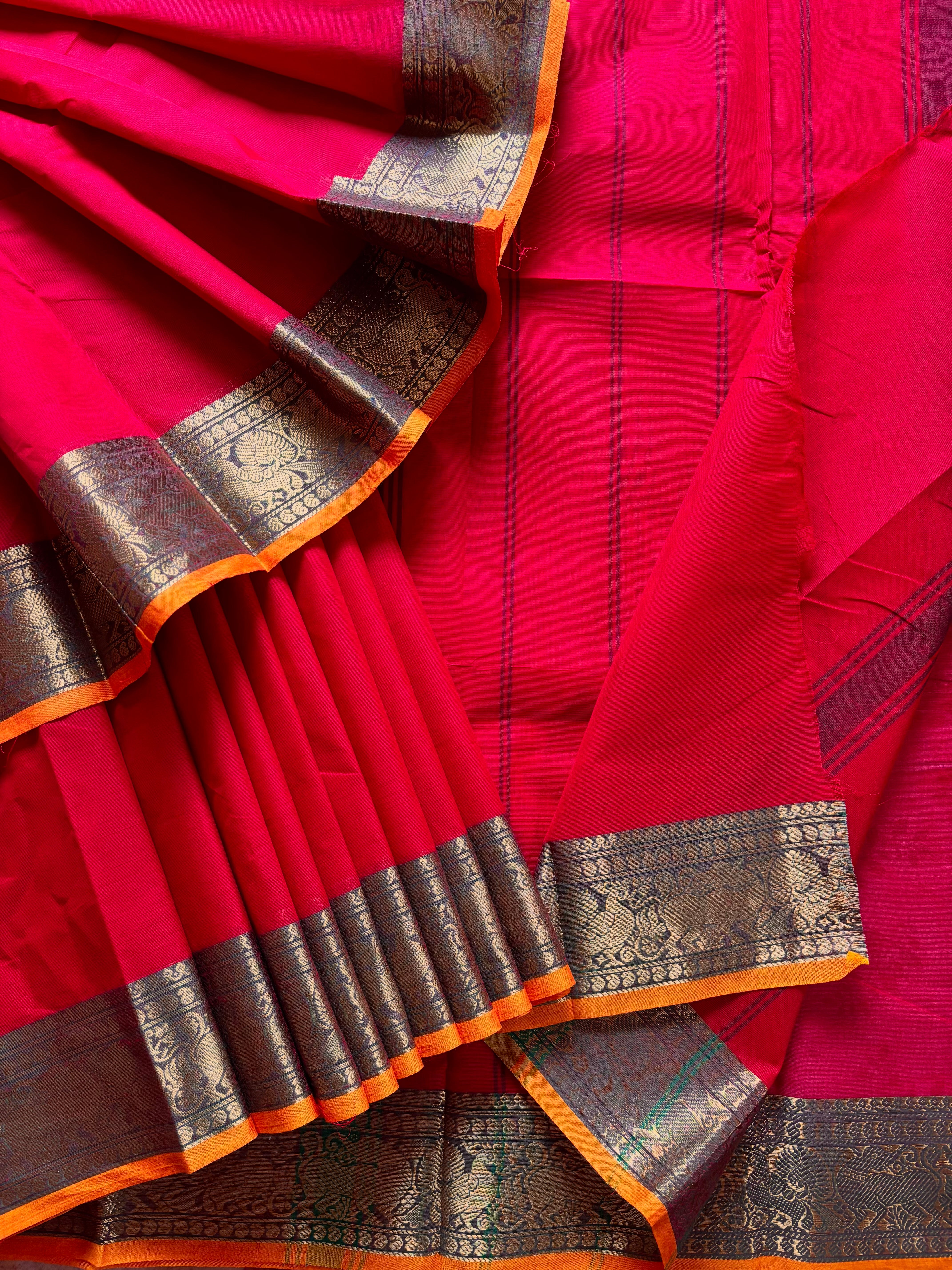 Pure Cotton Red Zari Kanchipuram Saree