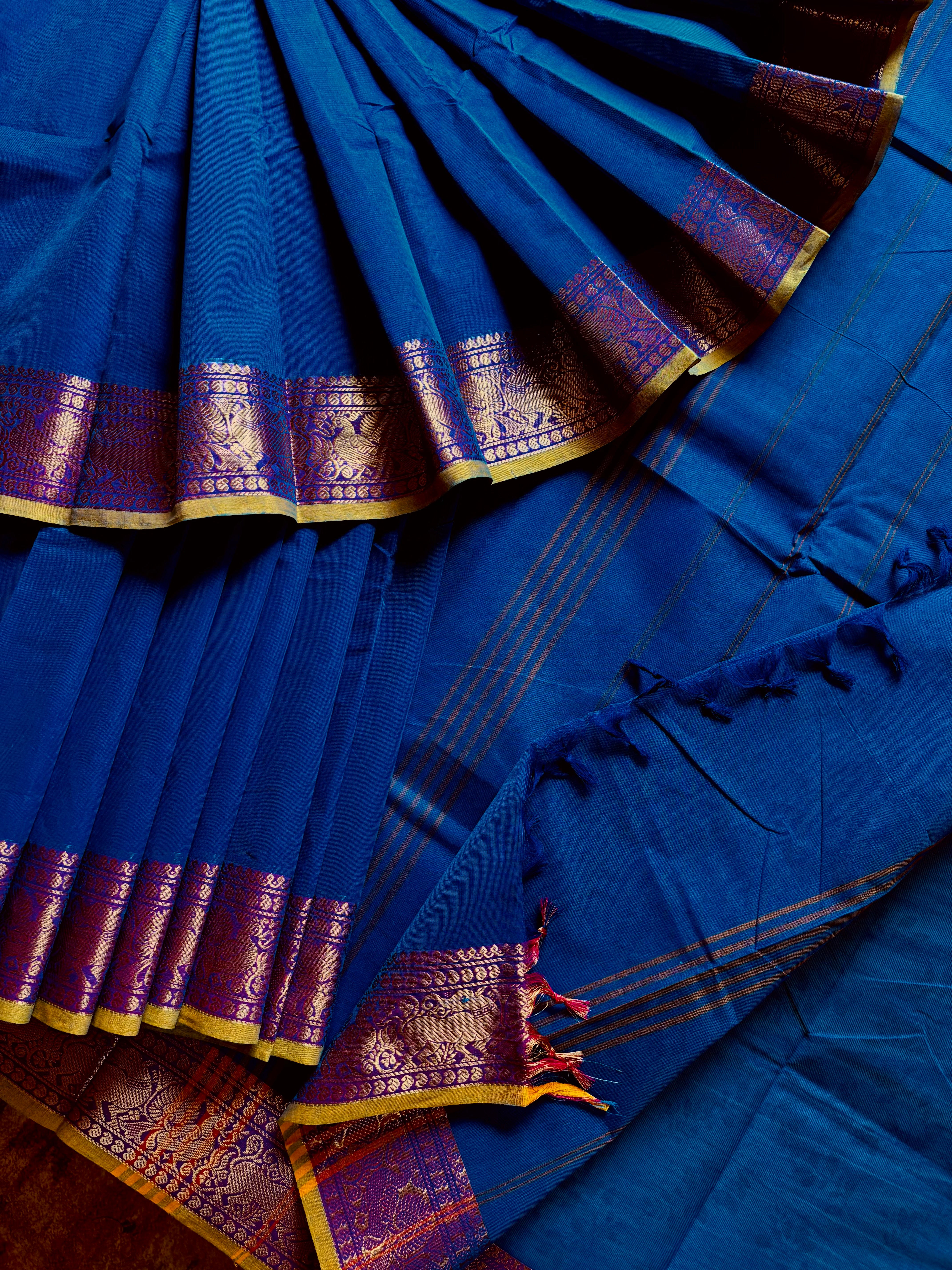 Pure Cotton Royal Blue Zari Kanchipuram Cotton Saree