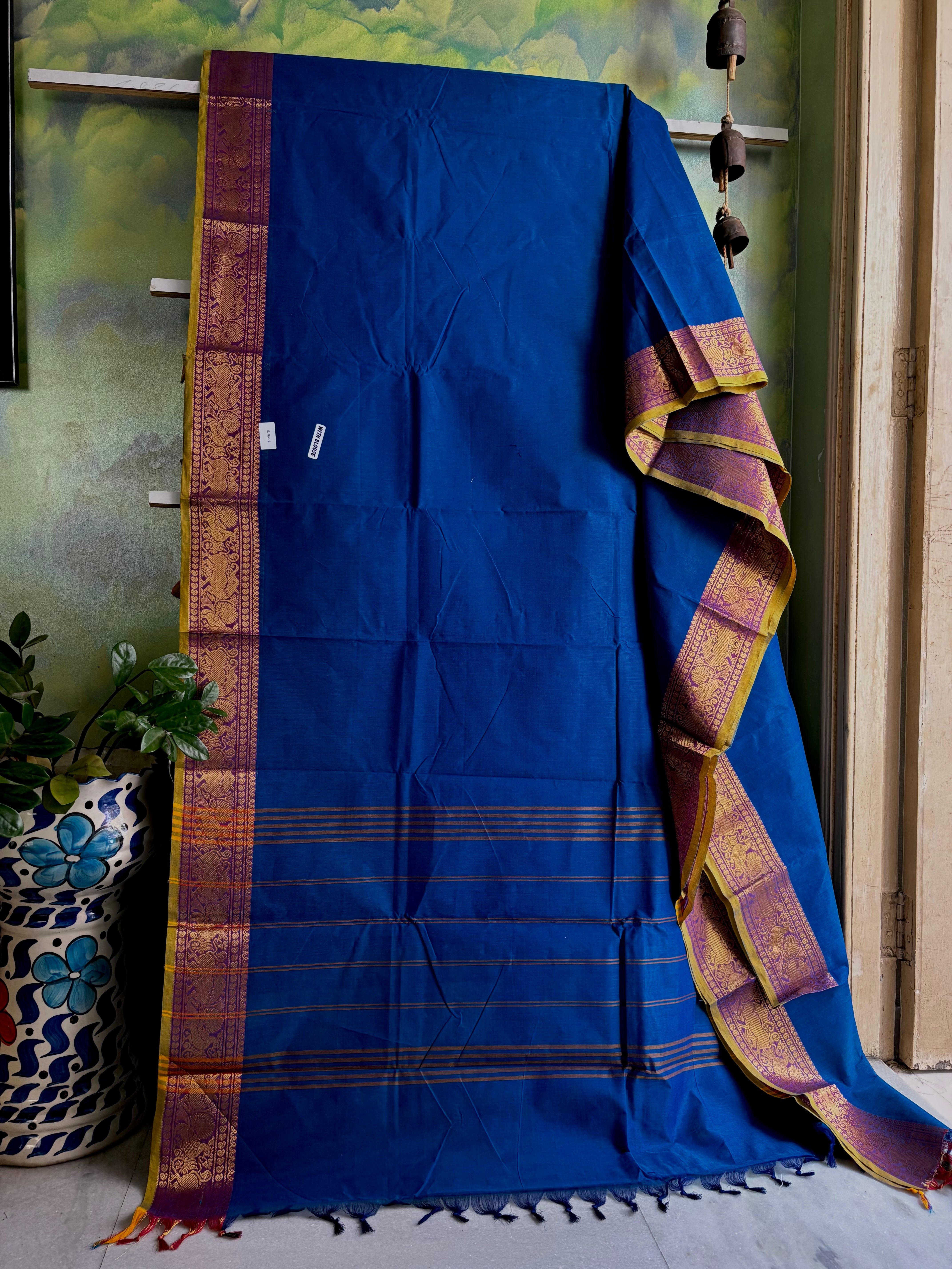 Pure Cotton Royal Blue Zari Kanchipuram Cotton Saree