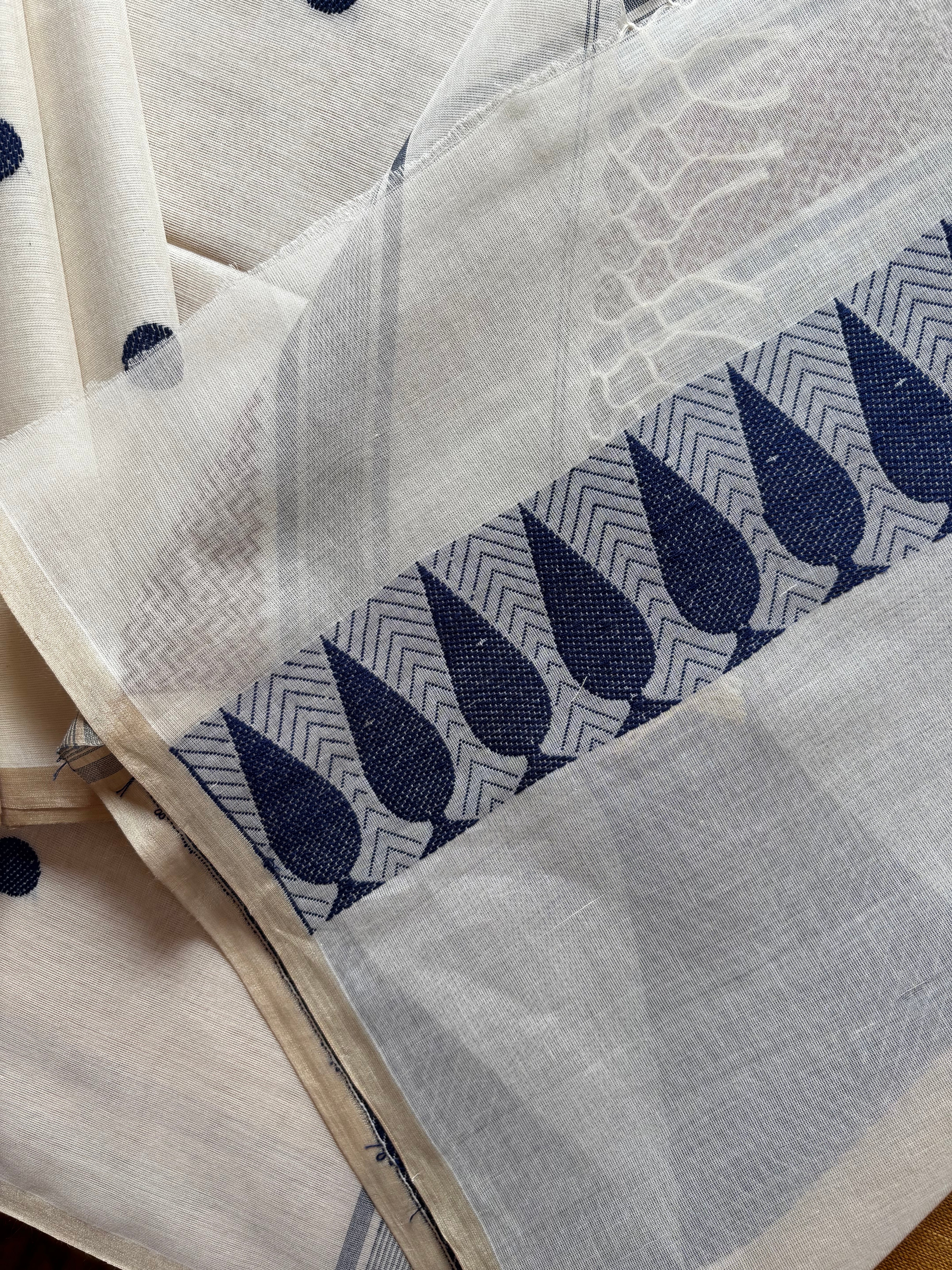Handwoven Pearl White Phulia Cotton Saree