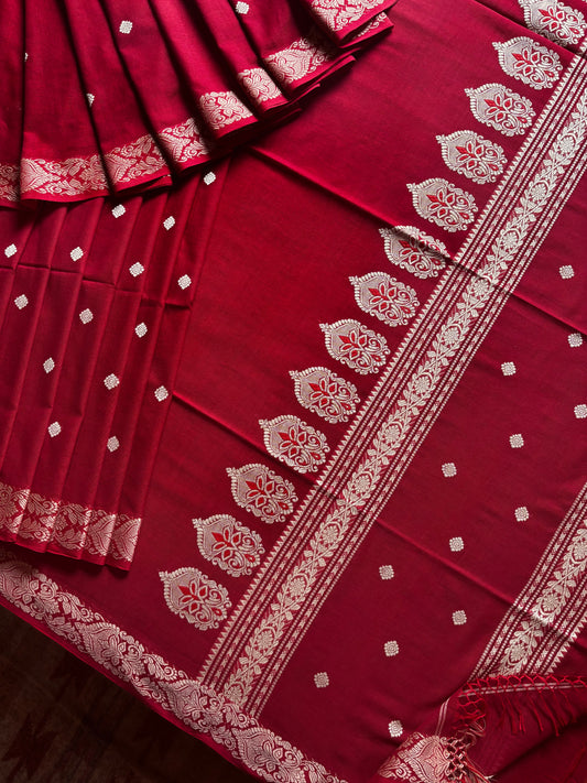 Handwoven Dark Red Beige Phulia Cotton Saree
