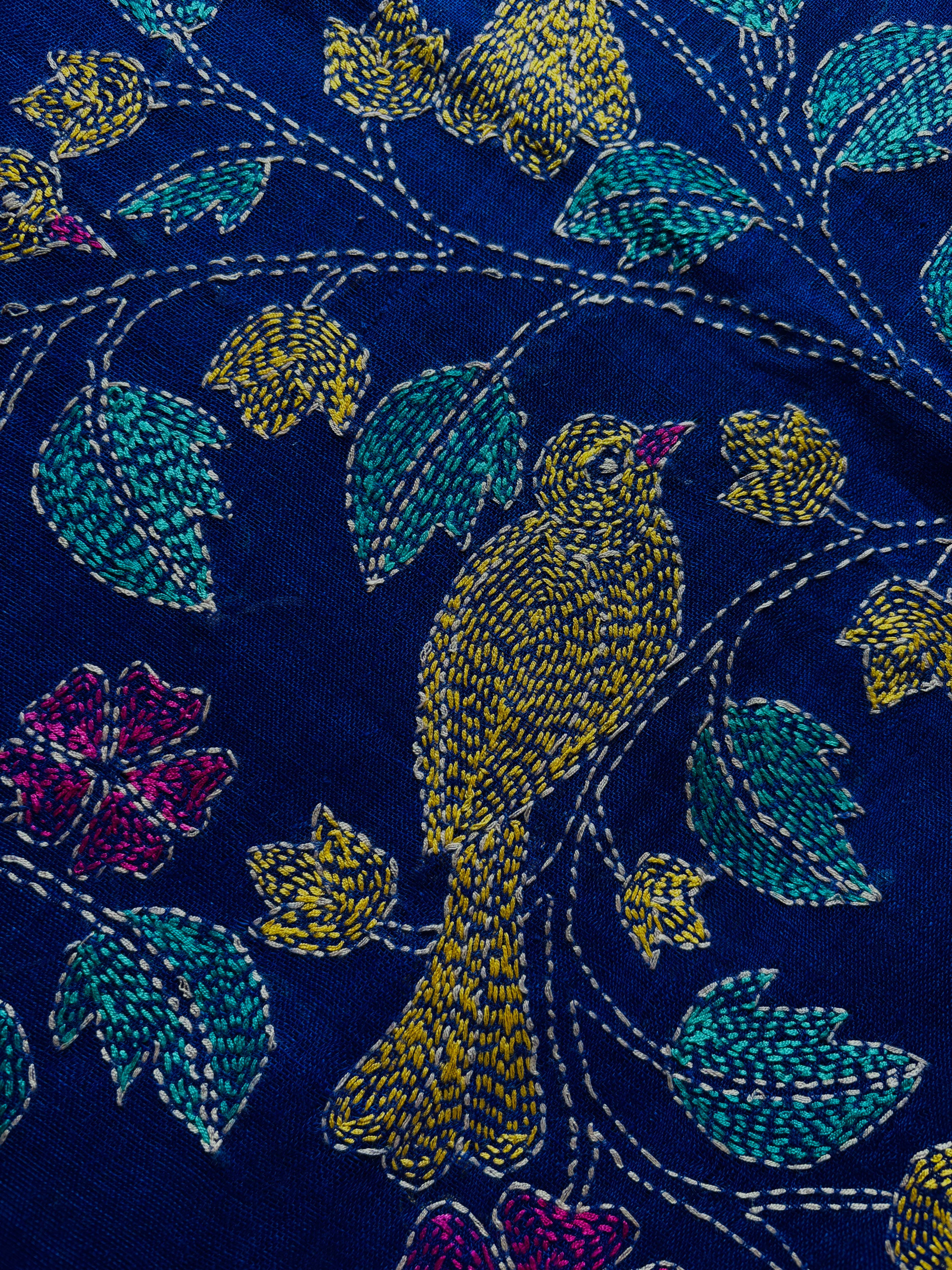 Handwoven Royal Blue Colour Linen Kantha Saree