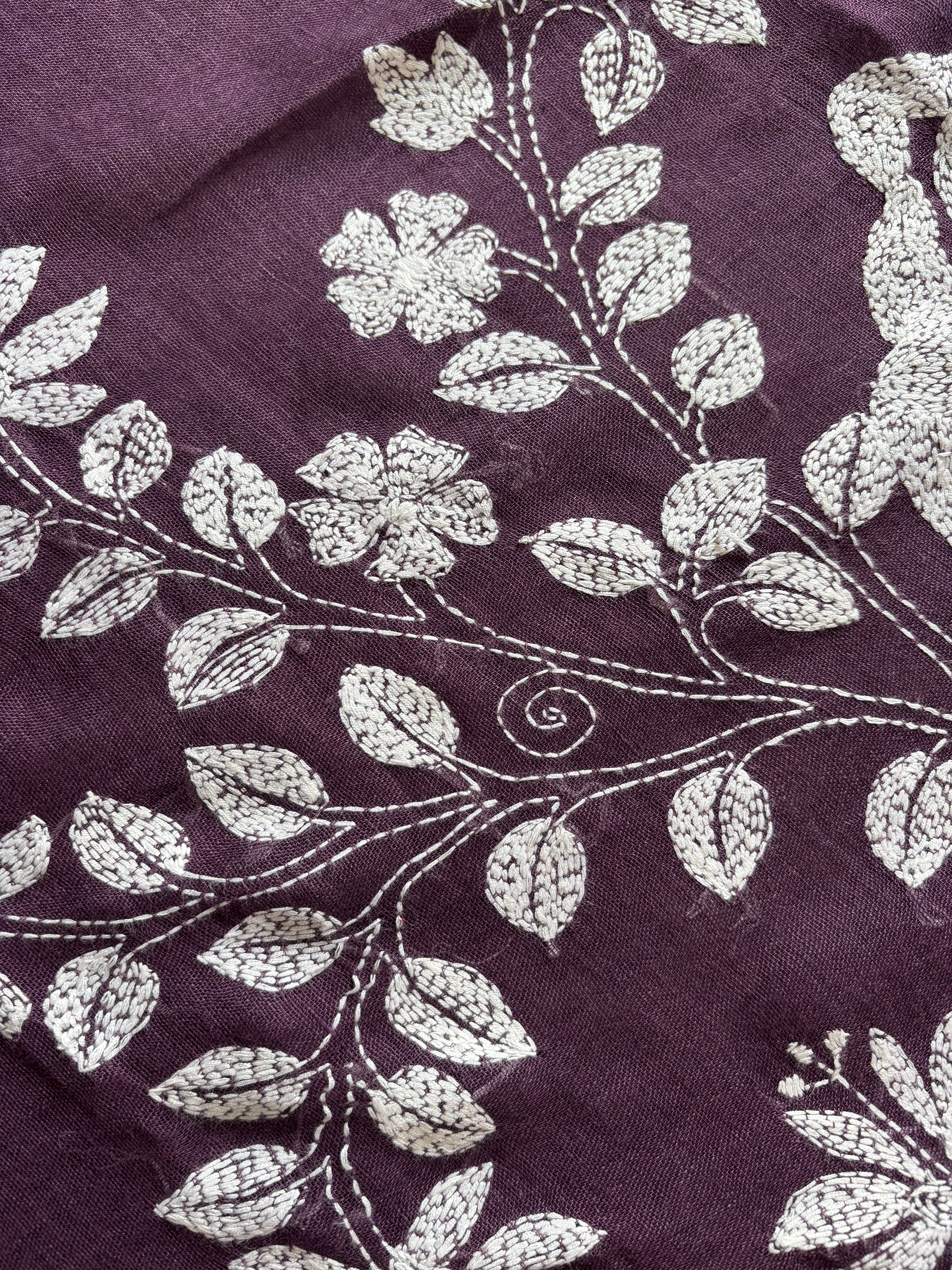 Handwoven Dusty Purple Colour Linen Kantha Saree