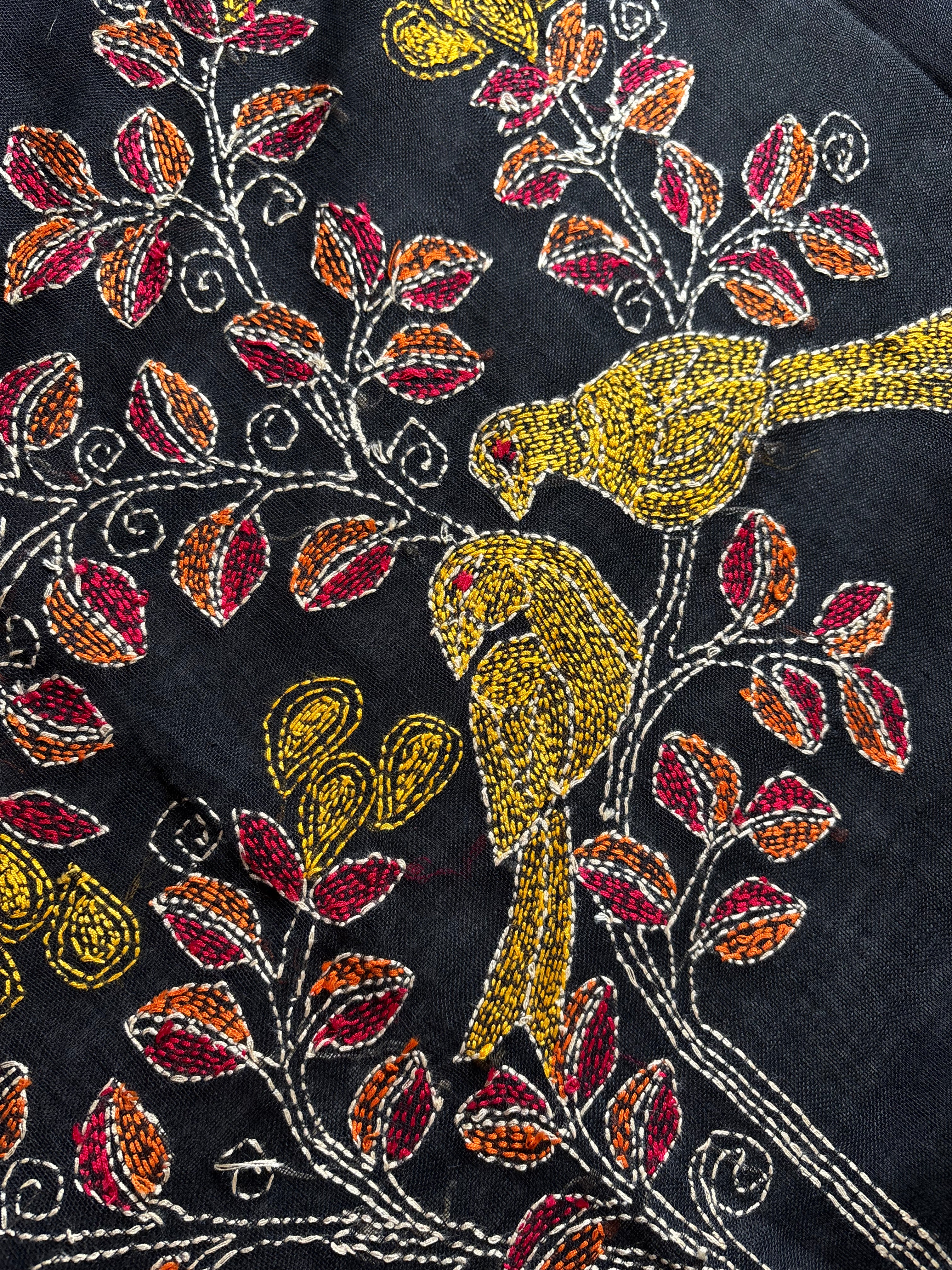Handwoven Black Colour Linen Kantha Saree