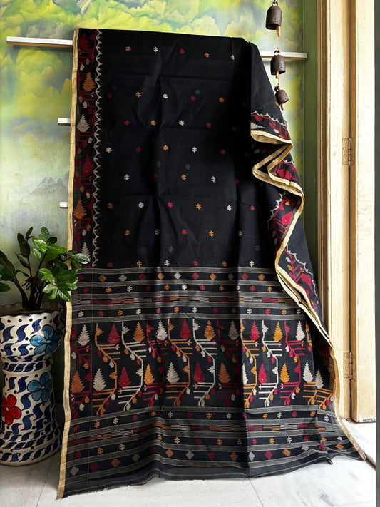 Handwoven Black Colour Cotton Jamdani Saree