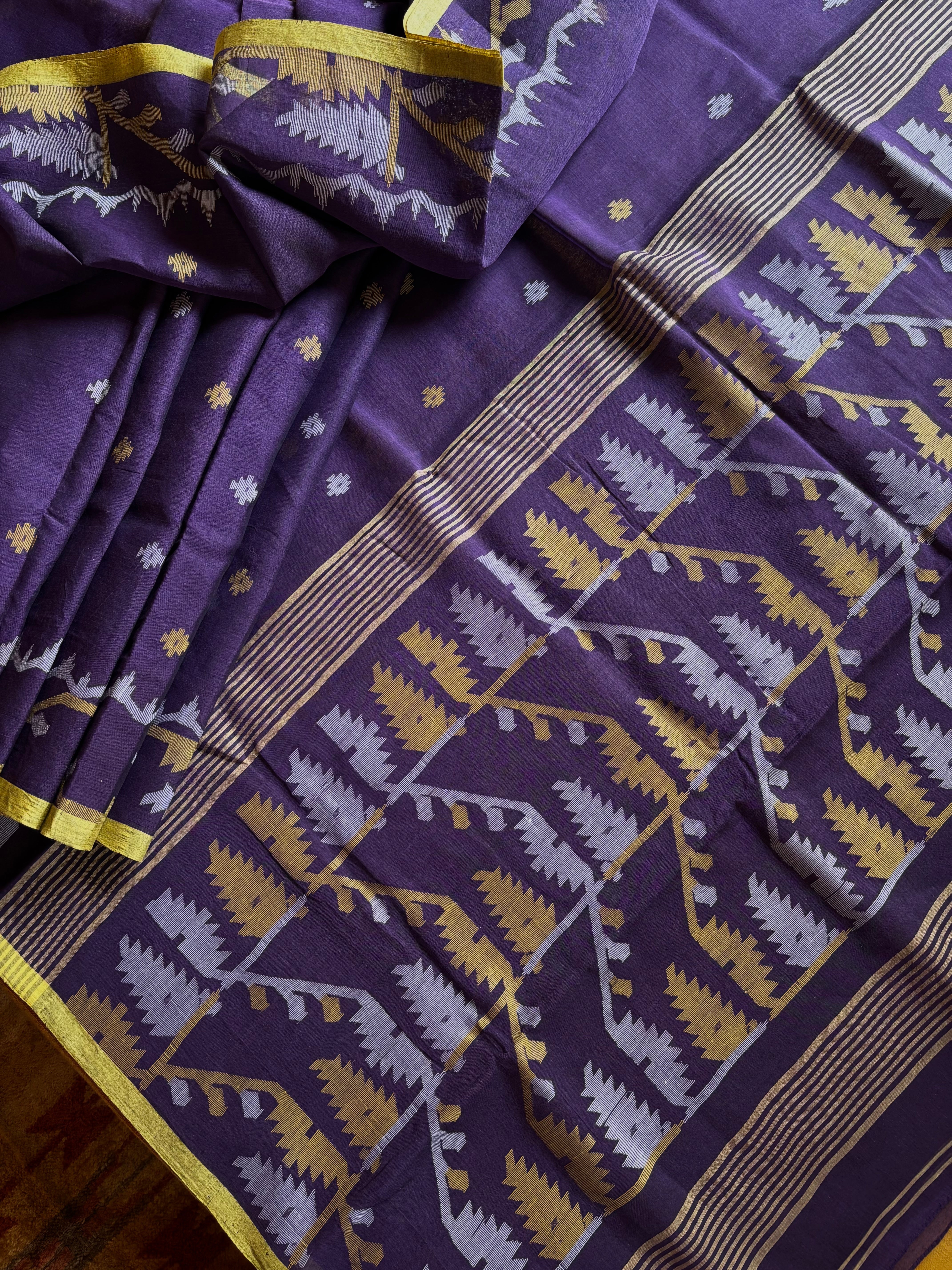 Handwoven Purple Cotton Jamdani Saree