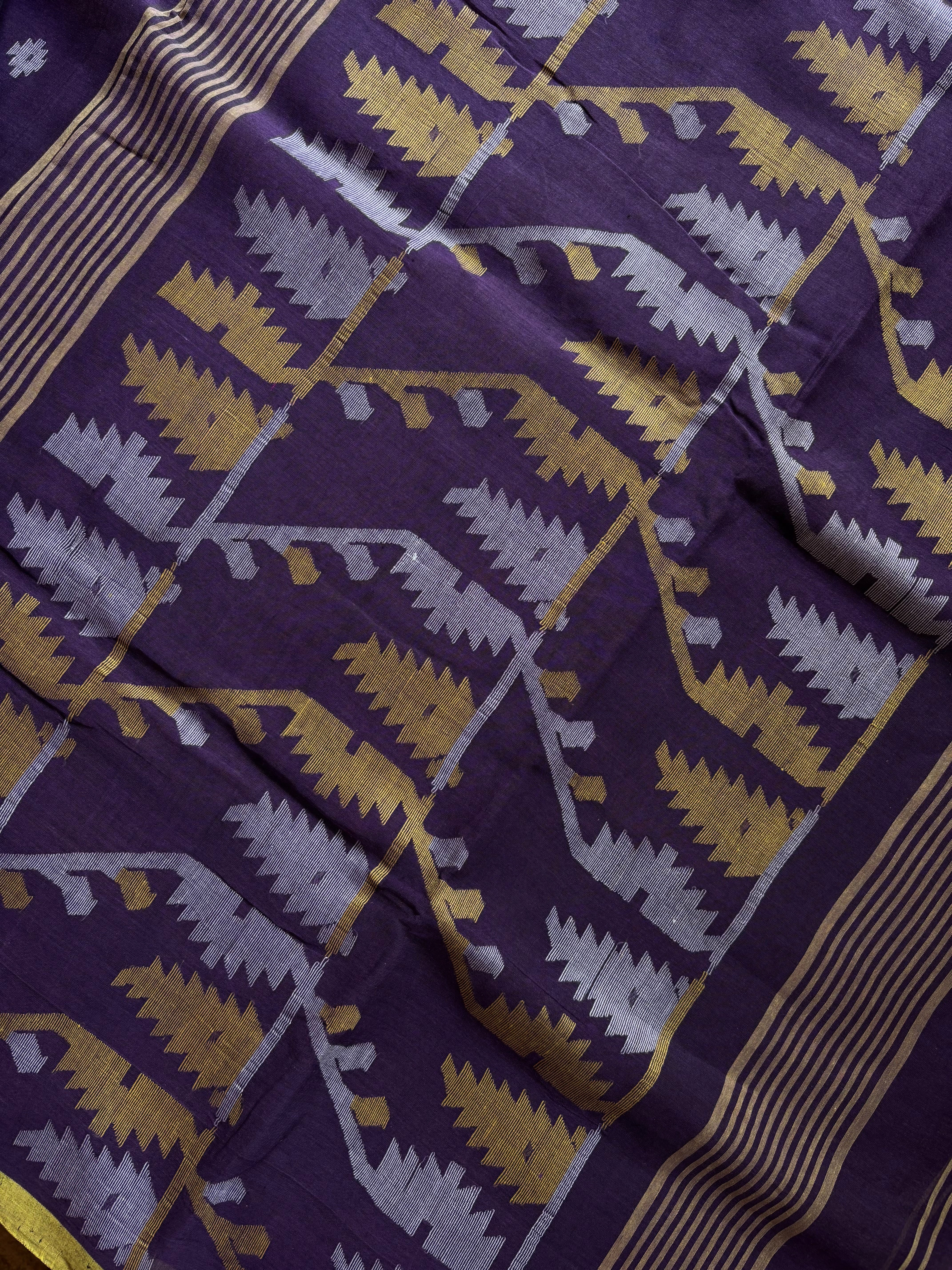 Handwoven Purple Cotton Jamdani Saree