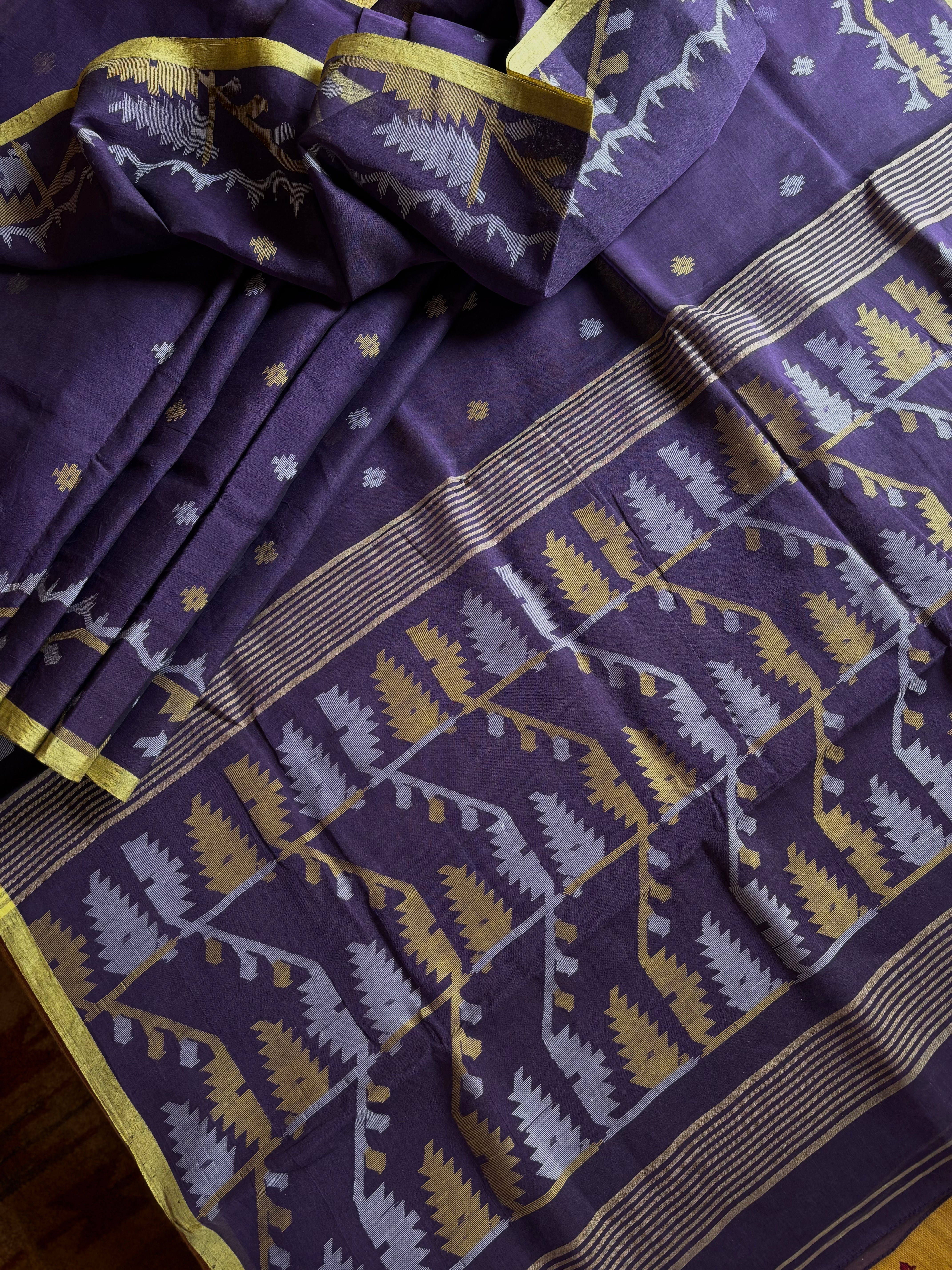 Handwoven Purple Cotton Jamdani Saree