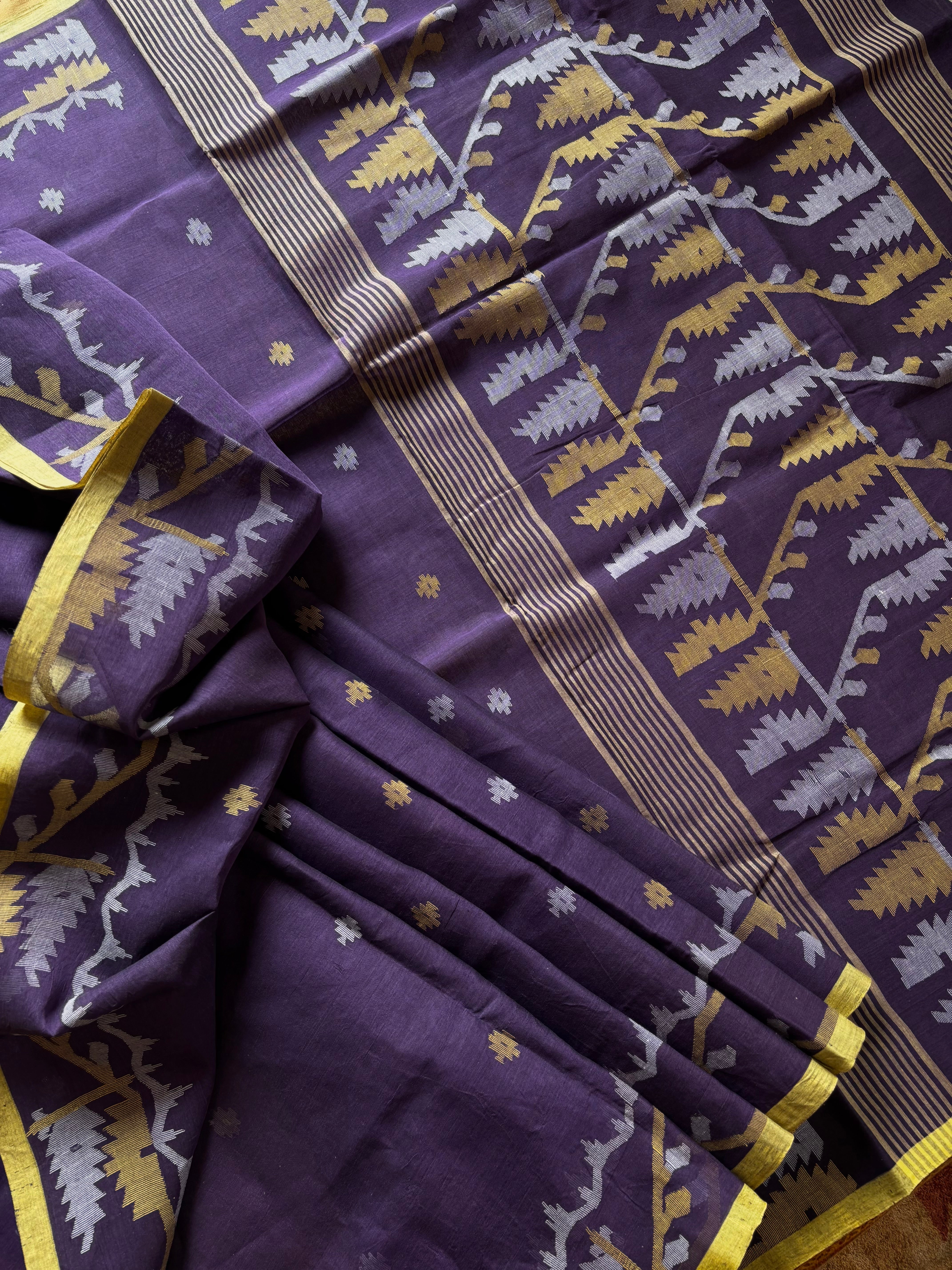 Handwoven Purple Cotton Jamdani Saree
